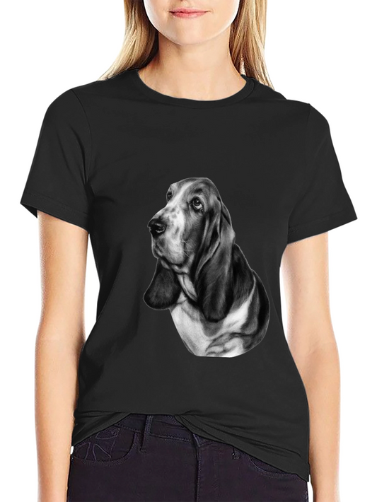 Basset Hound Dog Graphic Print Tee - Black