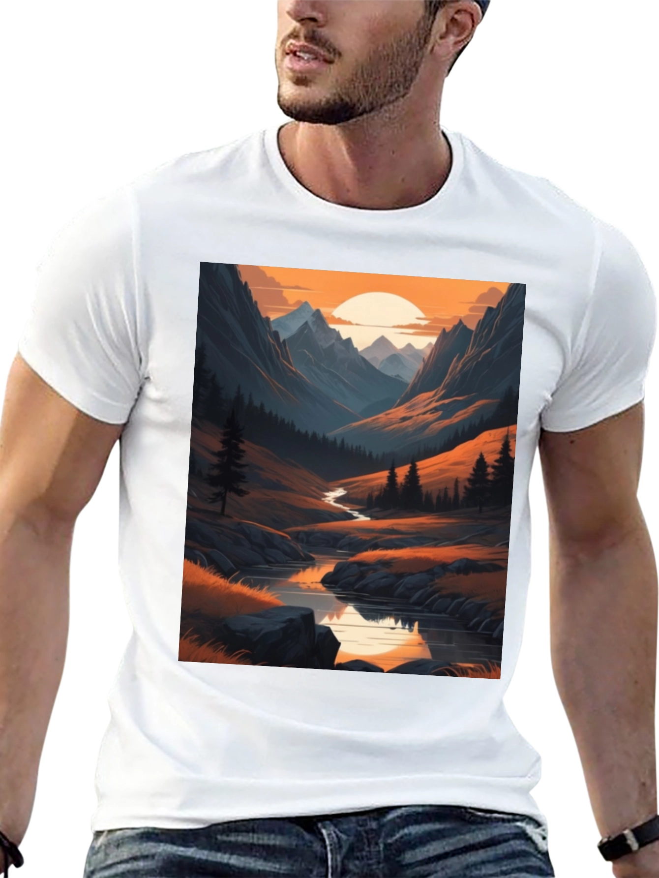 Mountain Stream Graphic Tee - Nature Inspired Design