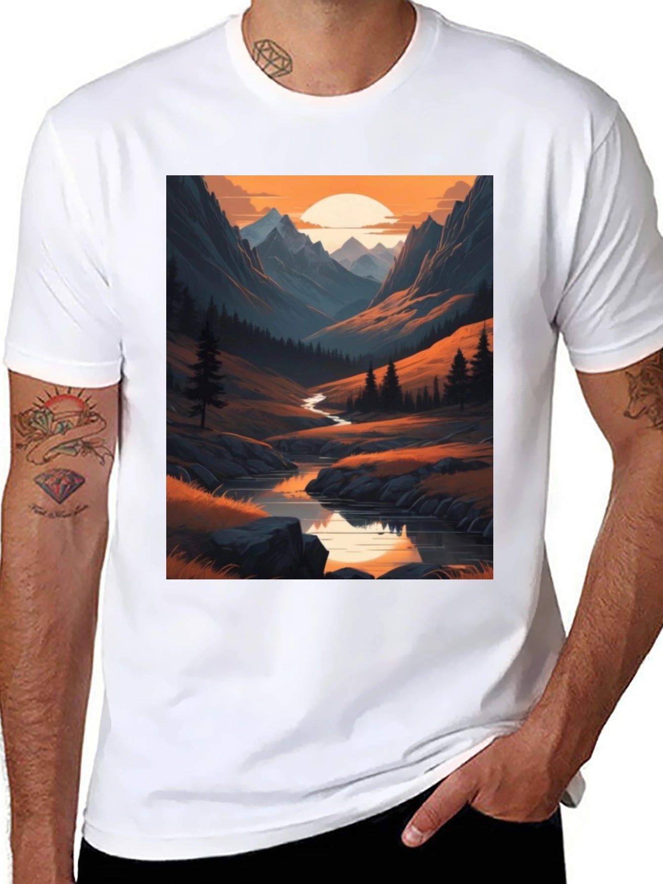 Mountain Stream Graphic Tee - Nature Inspired Design