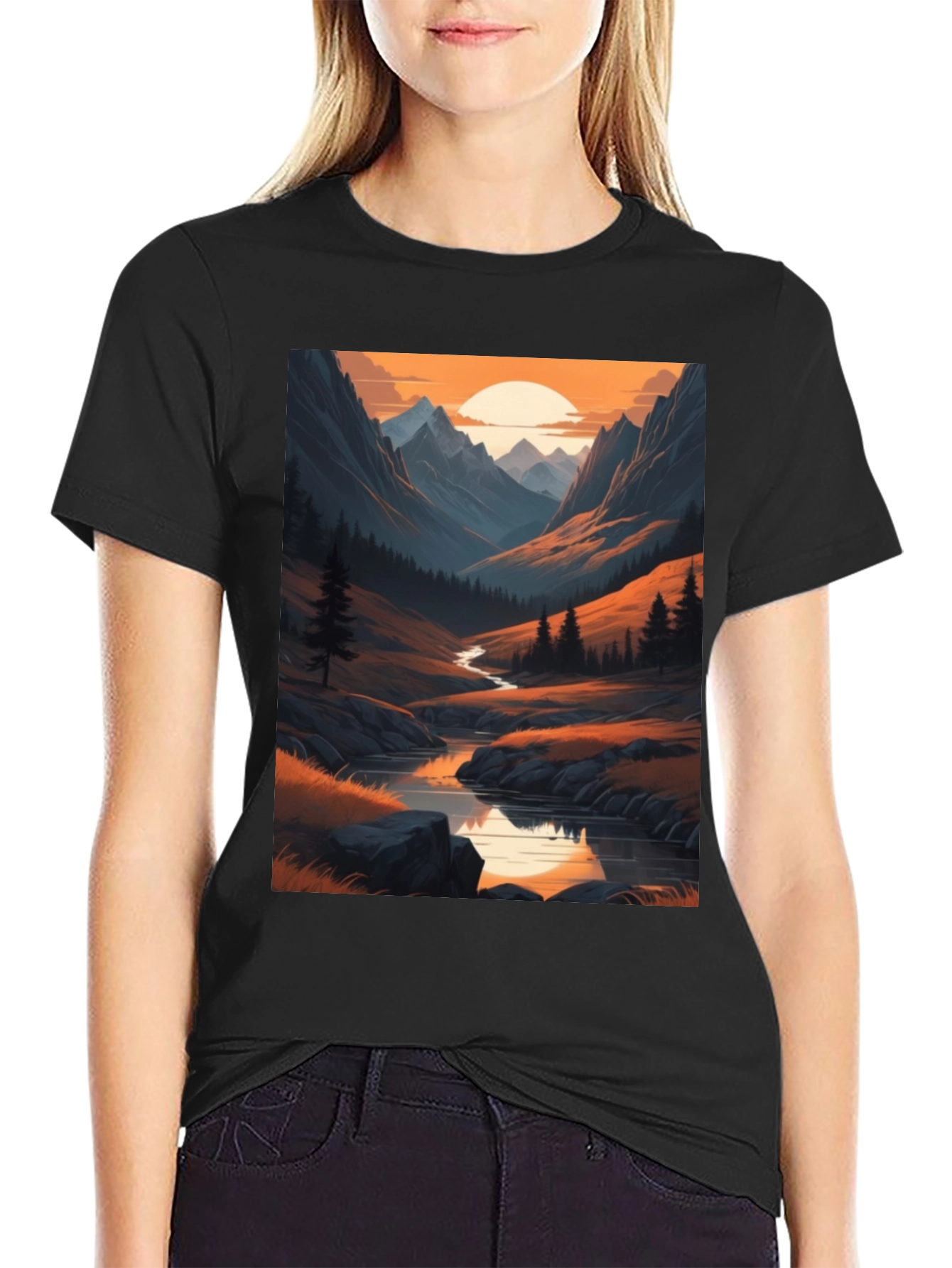 Mountain Stream Graphic Tee - Nature Inspired Design