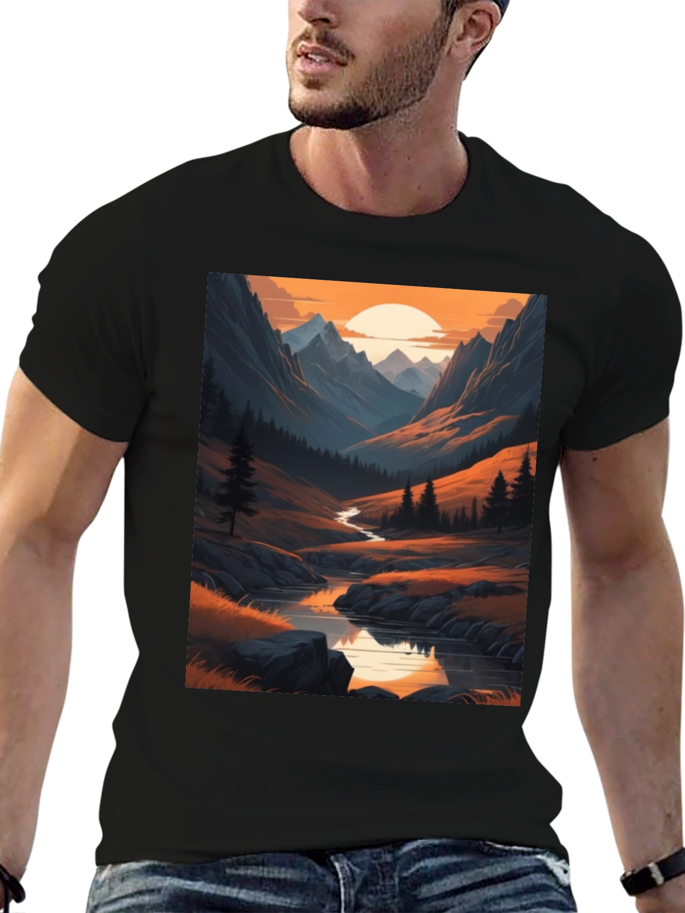 Mountain Stream Graphic Tee - Nature Inspired Design