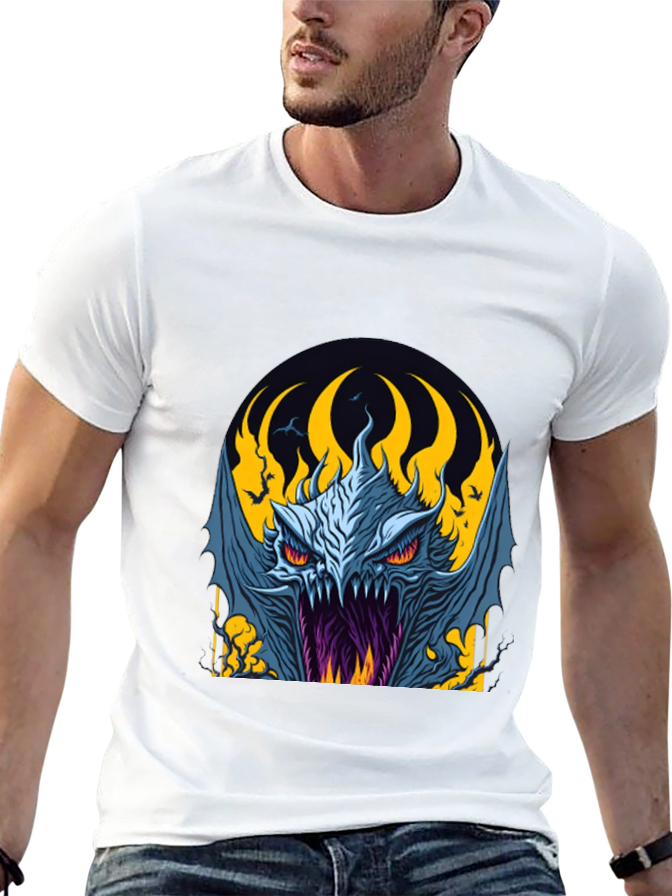 Fiery Monster Graphic Tee - Dark Fantasy Style
