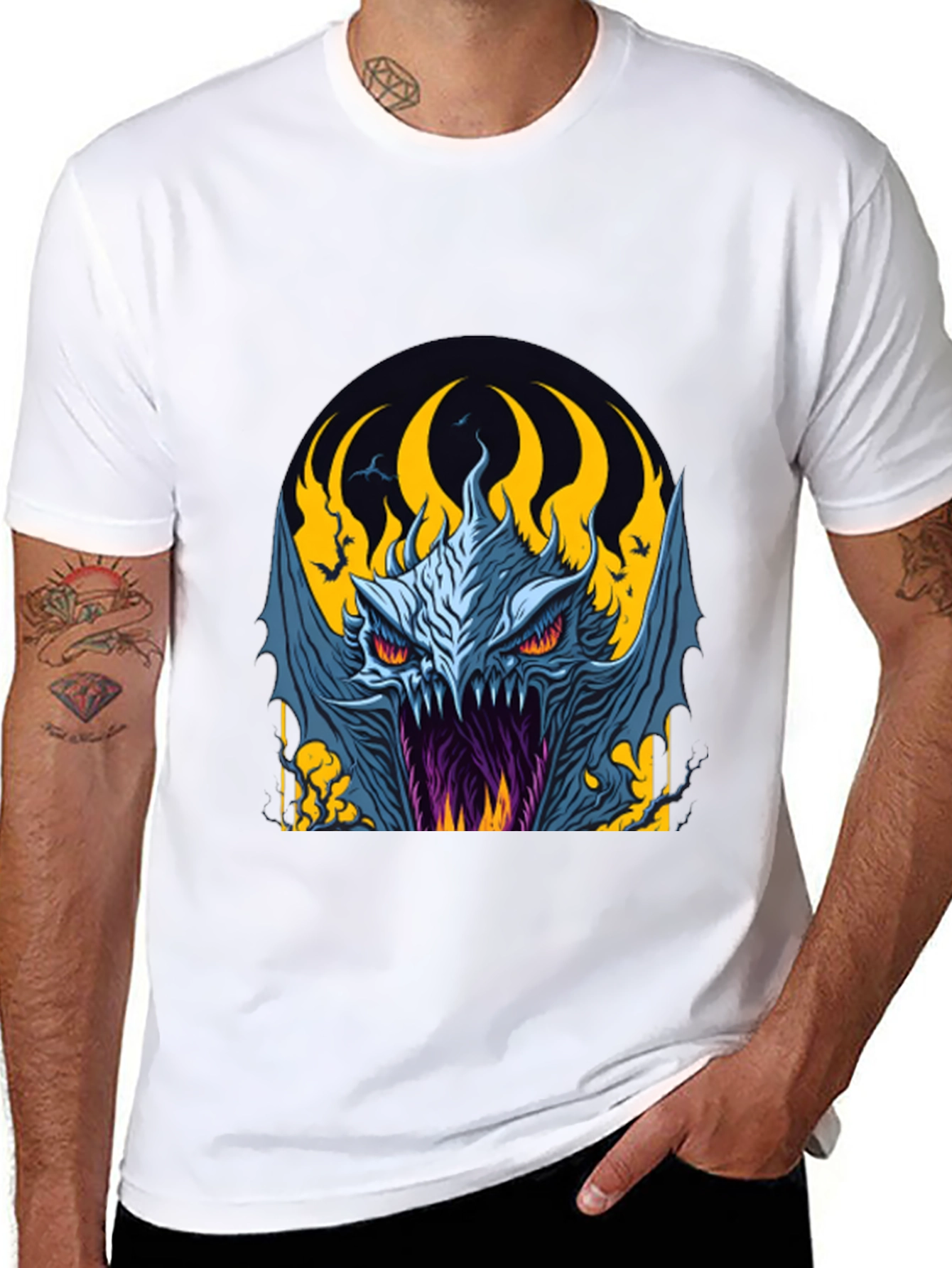 Fiery Monster Graphic Tee - Dark Fantasy Style