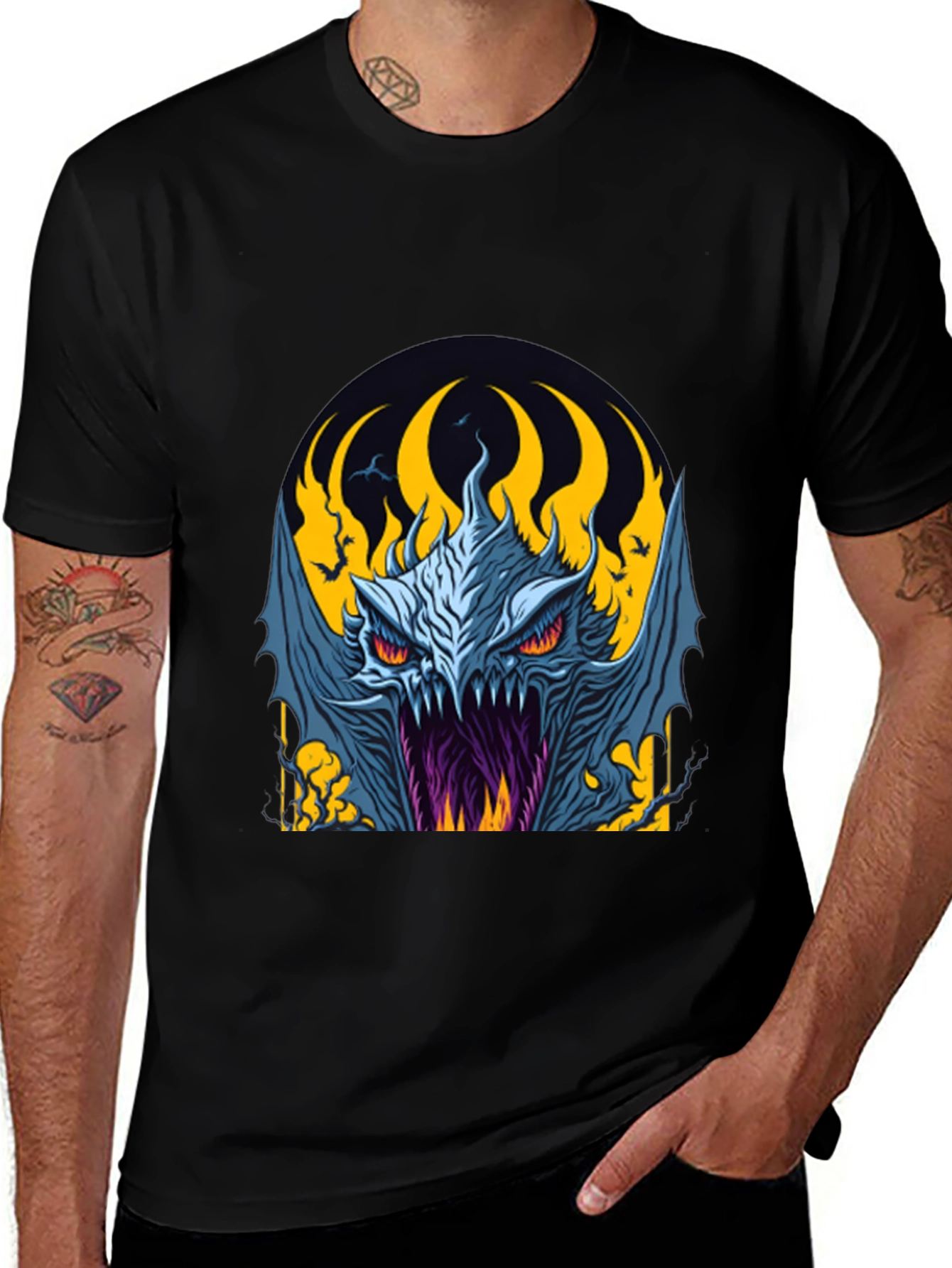 Fiery Monster Graphic Tee - Dark Fantasy Style