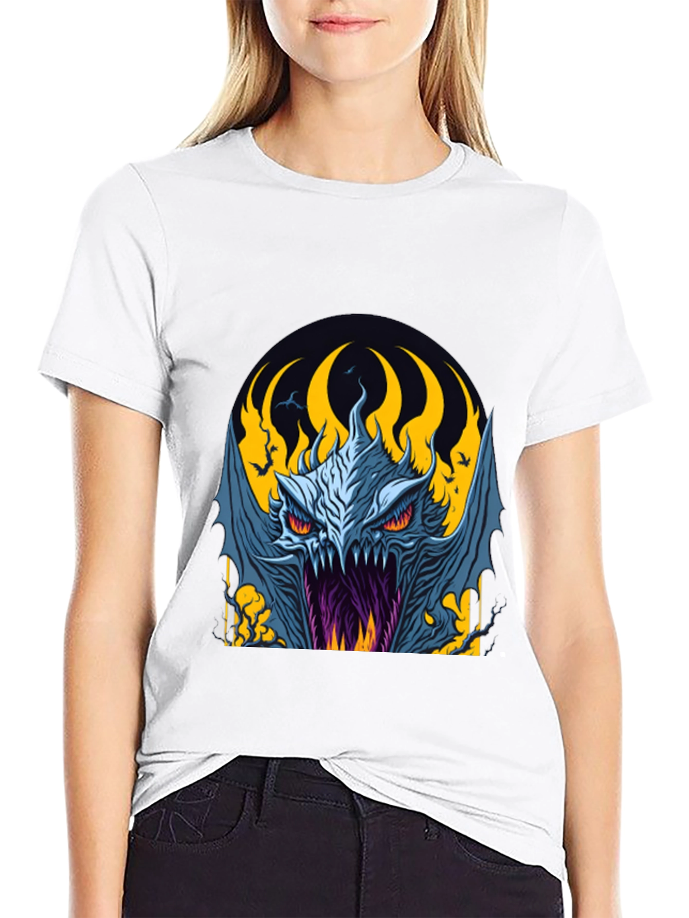 Fiery Monster Graphic Tee - Dark Fantasy Style