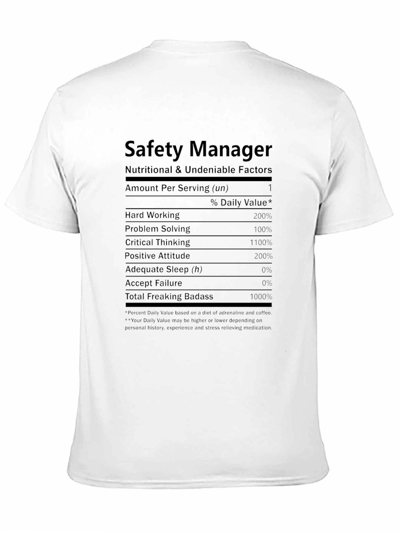 Safety Manager Nutrition Facts Graphic T-Shirt