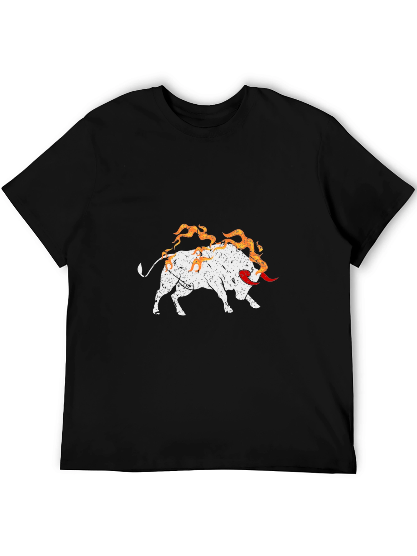 Fiery Bull Graphic Tee - Black Cotton Shirt