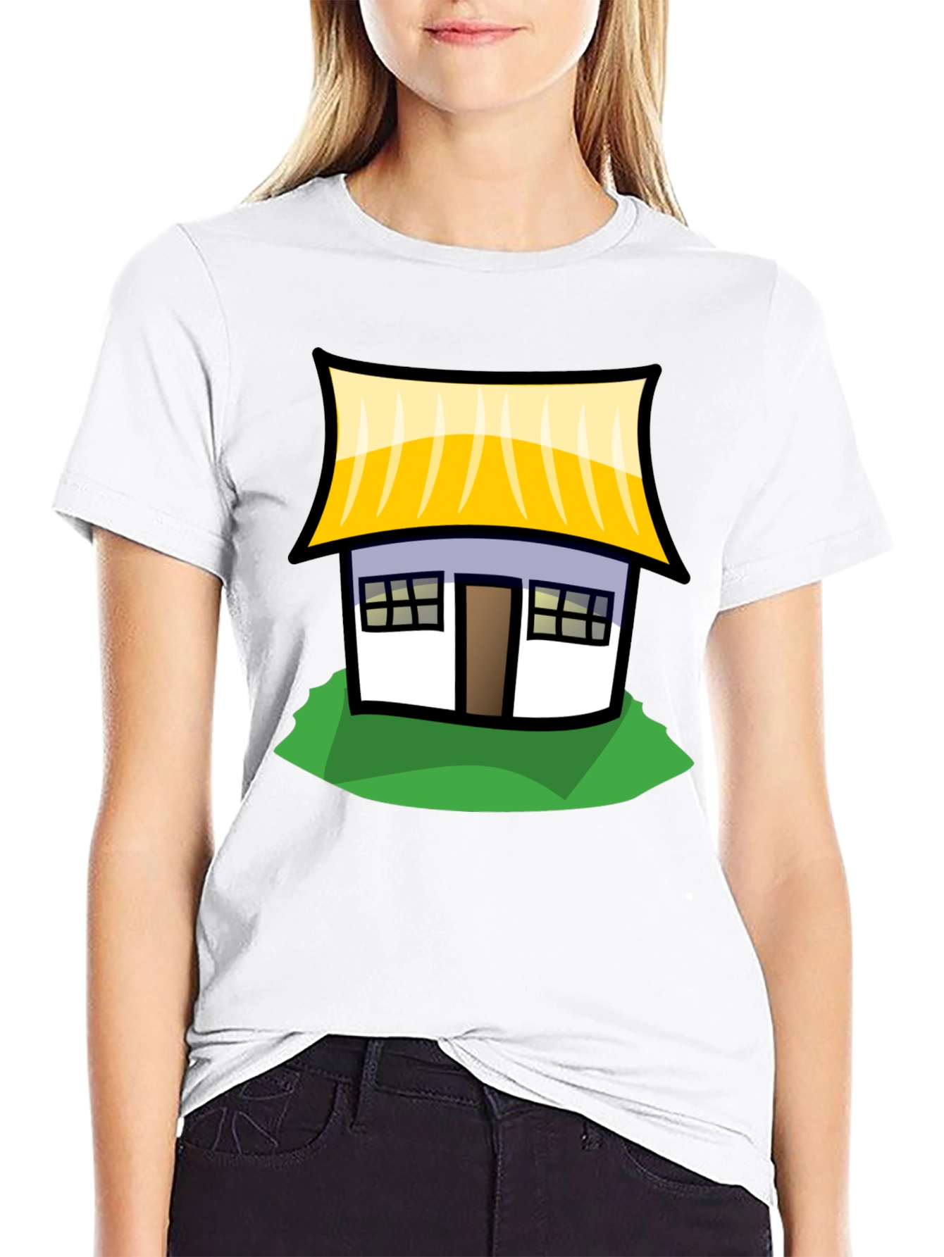 Cartoon House Graphic T-Shirt - Black