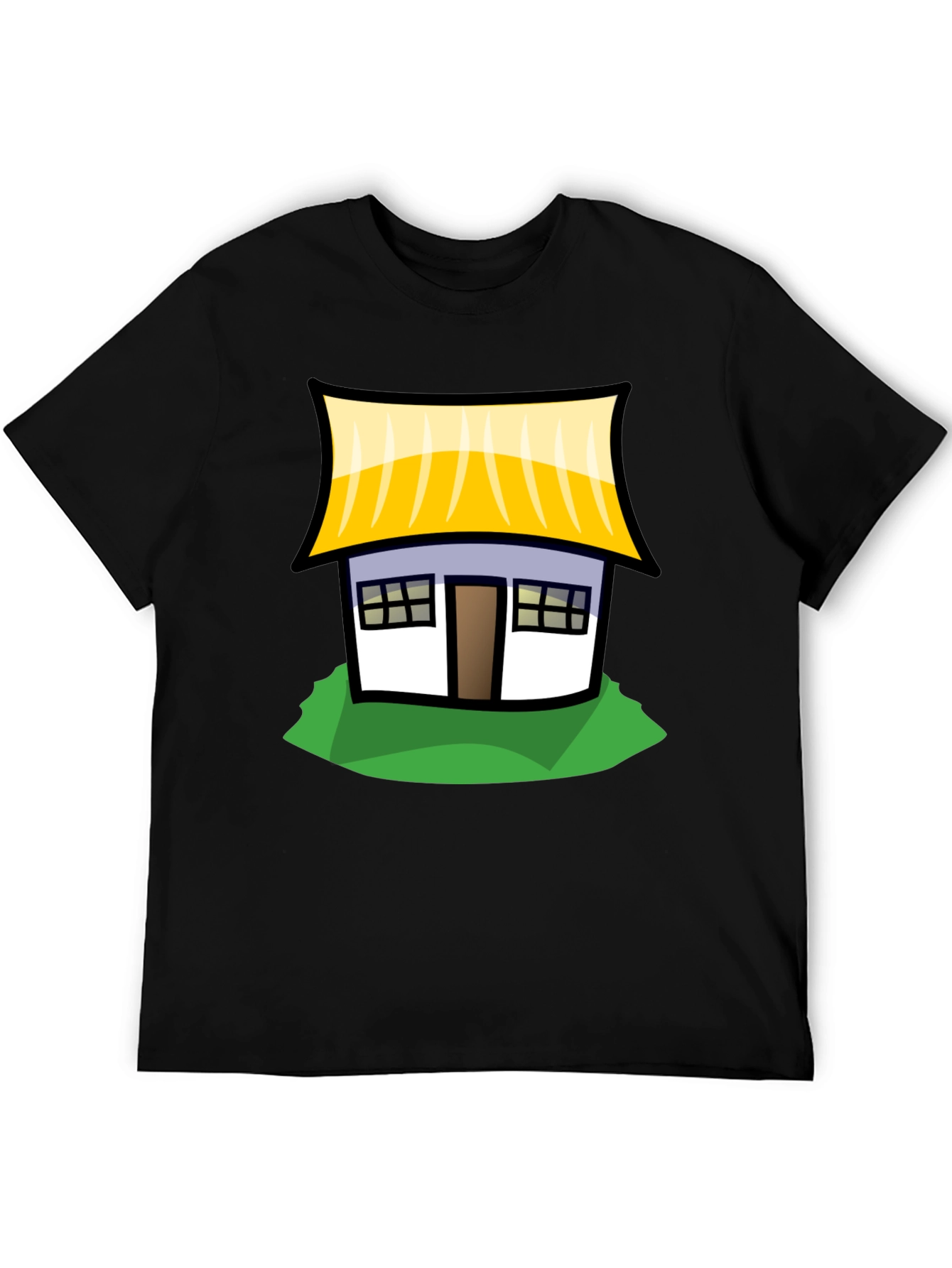 Cartoon House Graphic T-Shirt - Black