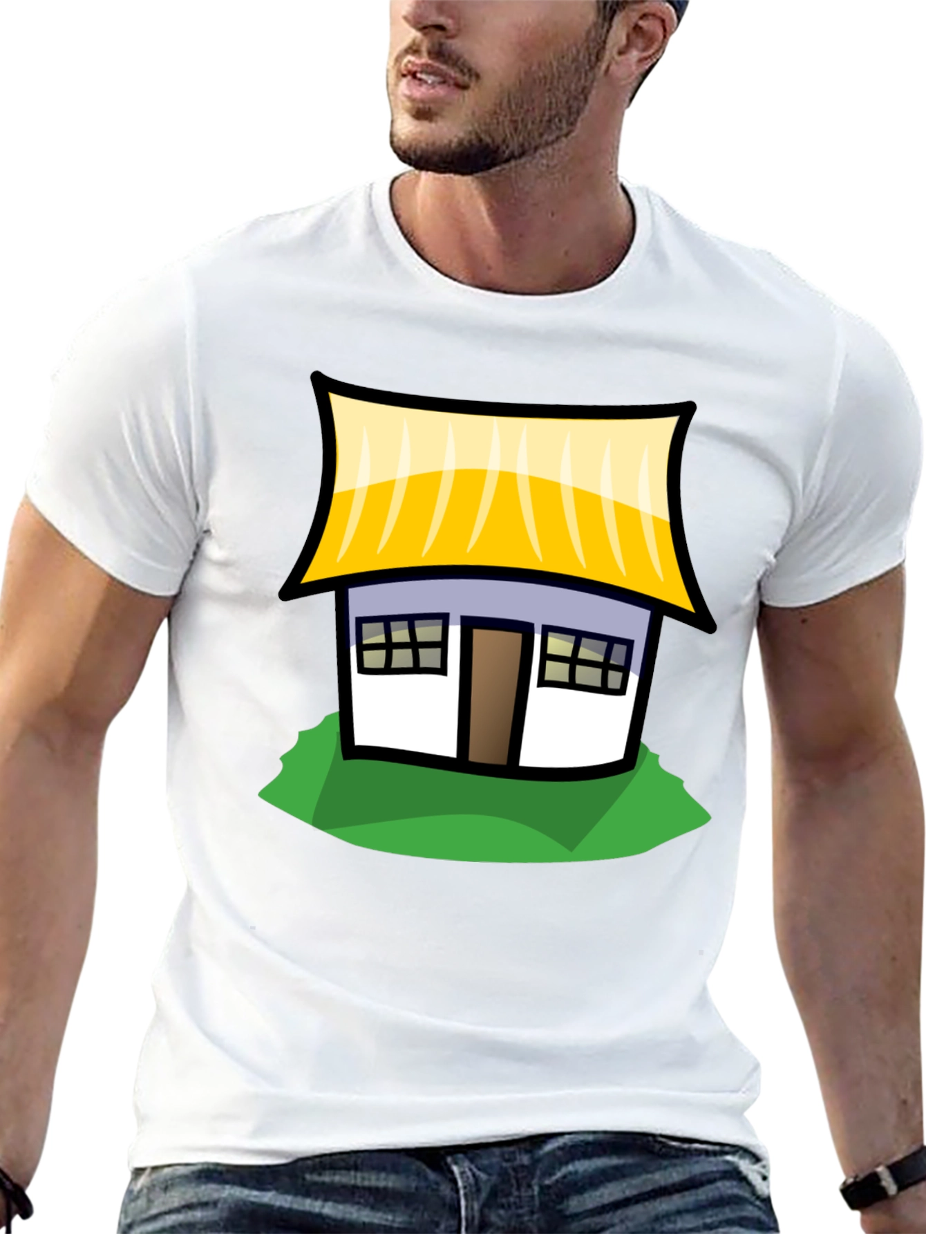 Cartoon House Graphic T-Shirt - Black