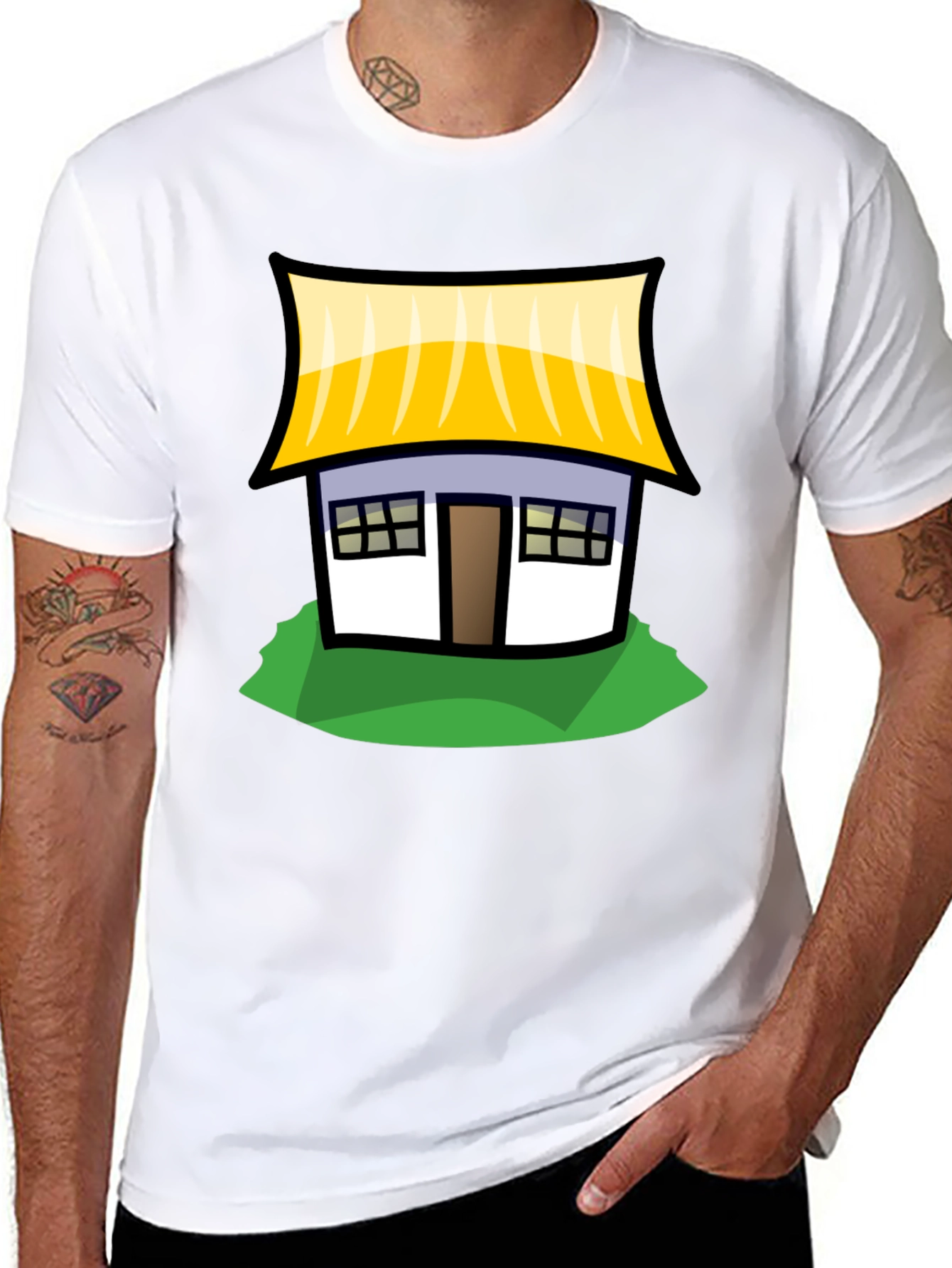 Cartoon House Graphic T-Shirt - Black