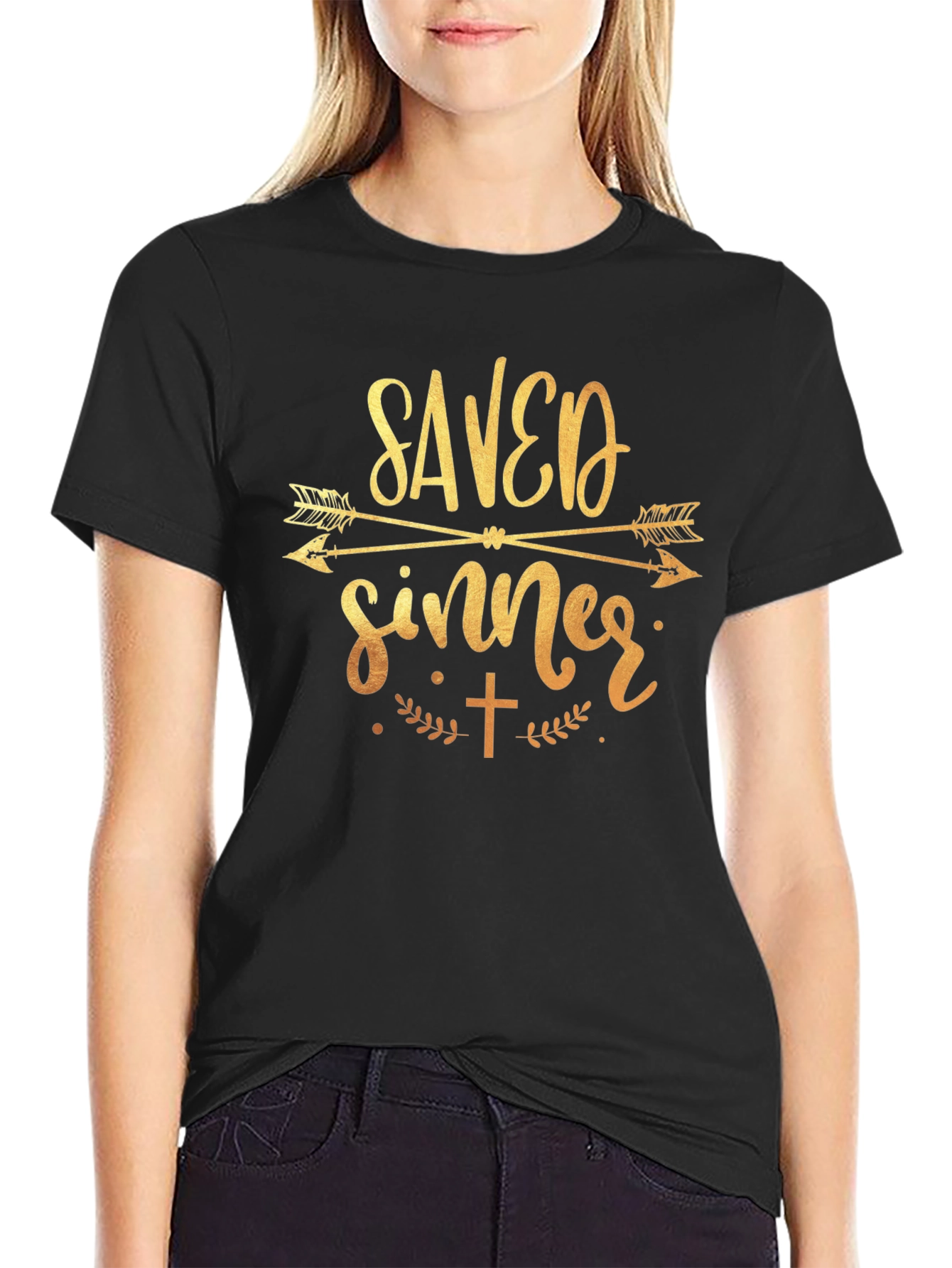 Saved Sinner Graphic Tee - Black Cotton T-Shirt