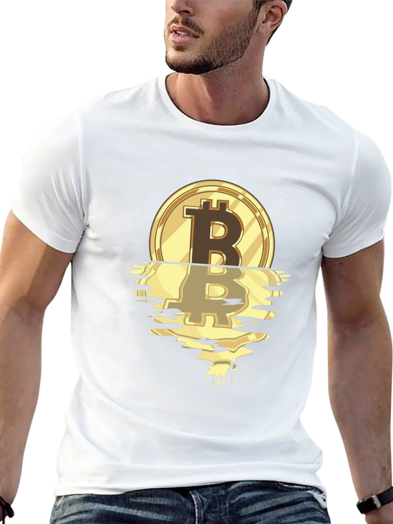 Bitcoin Melting Gold Coin Graphic T-Shirt