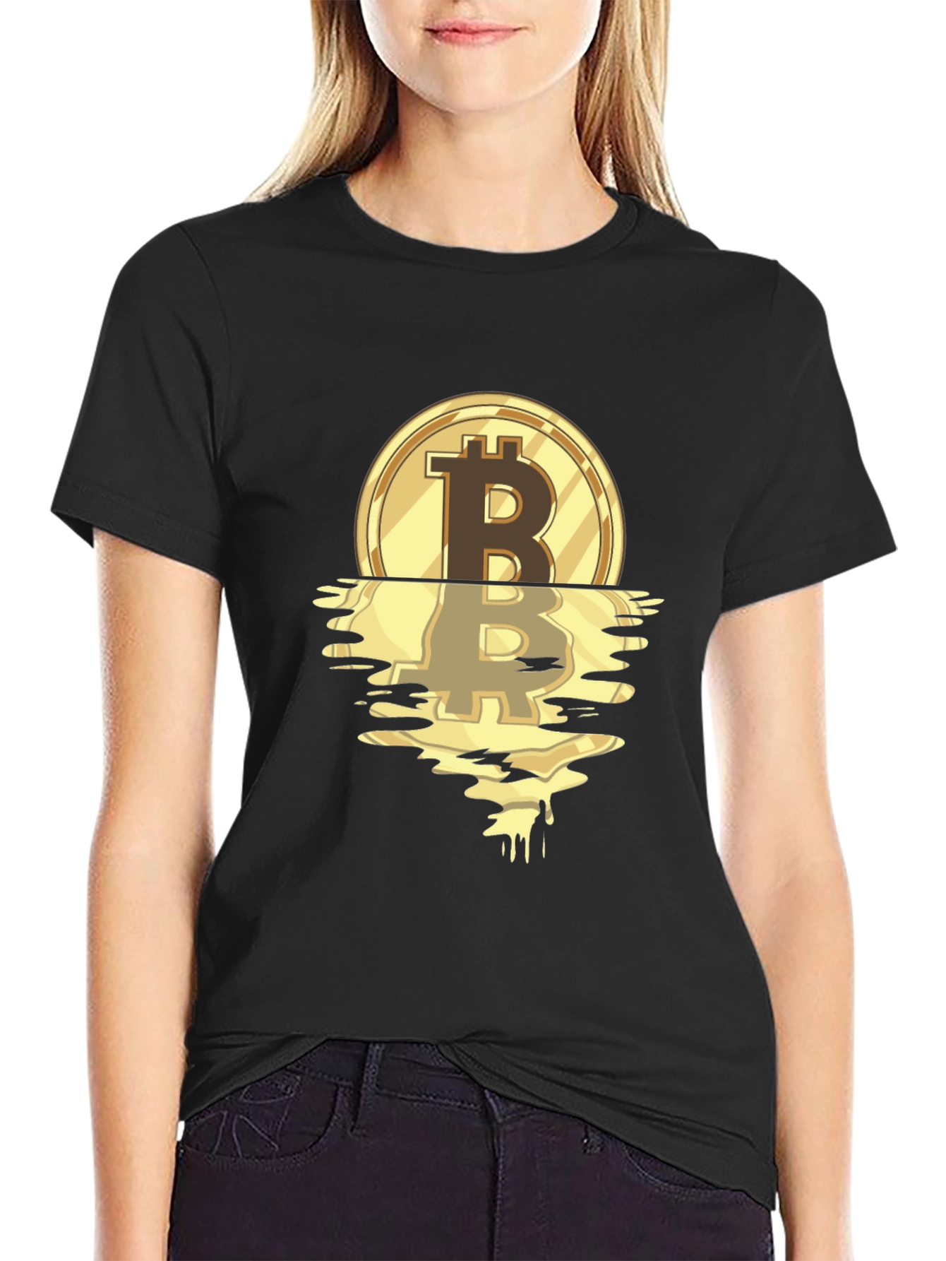 Bitcoin Melting Gold Coin Graphic T-Shirt