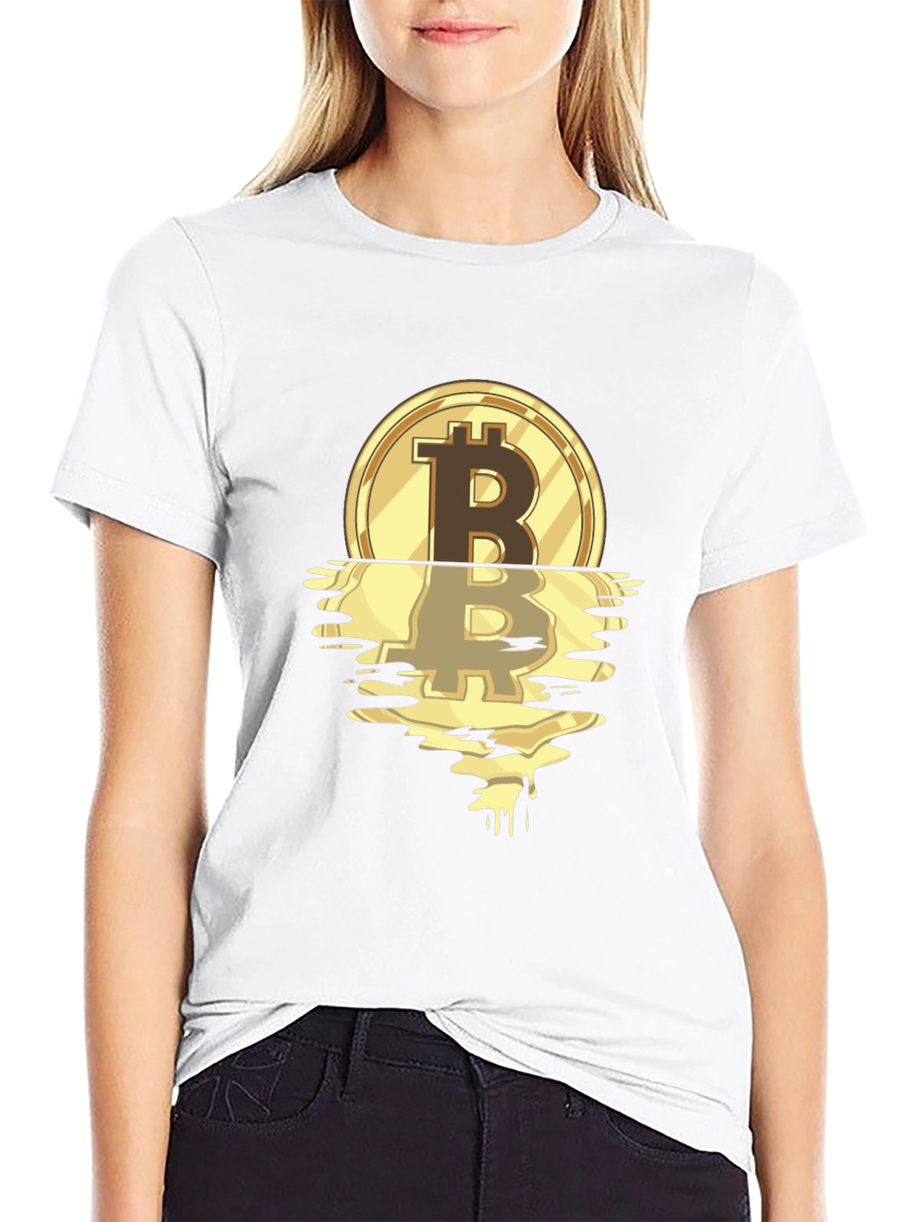 Bitcoin Melting Gold Coin Graphic T-Shirt