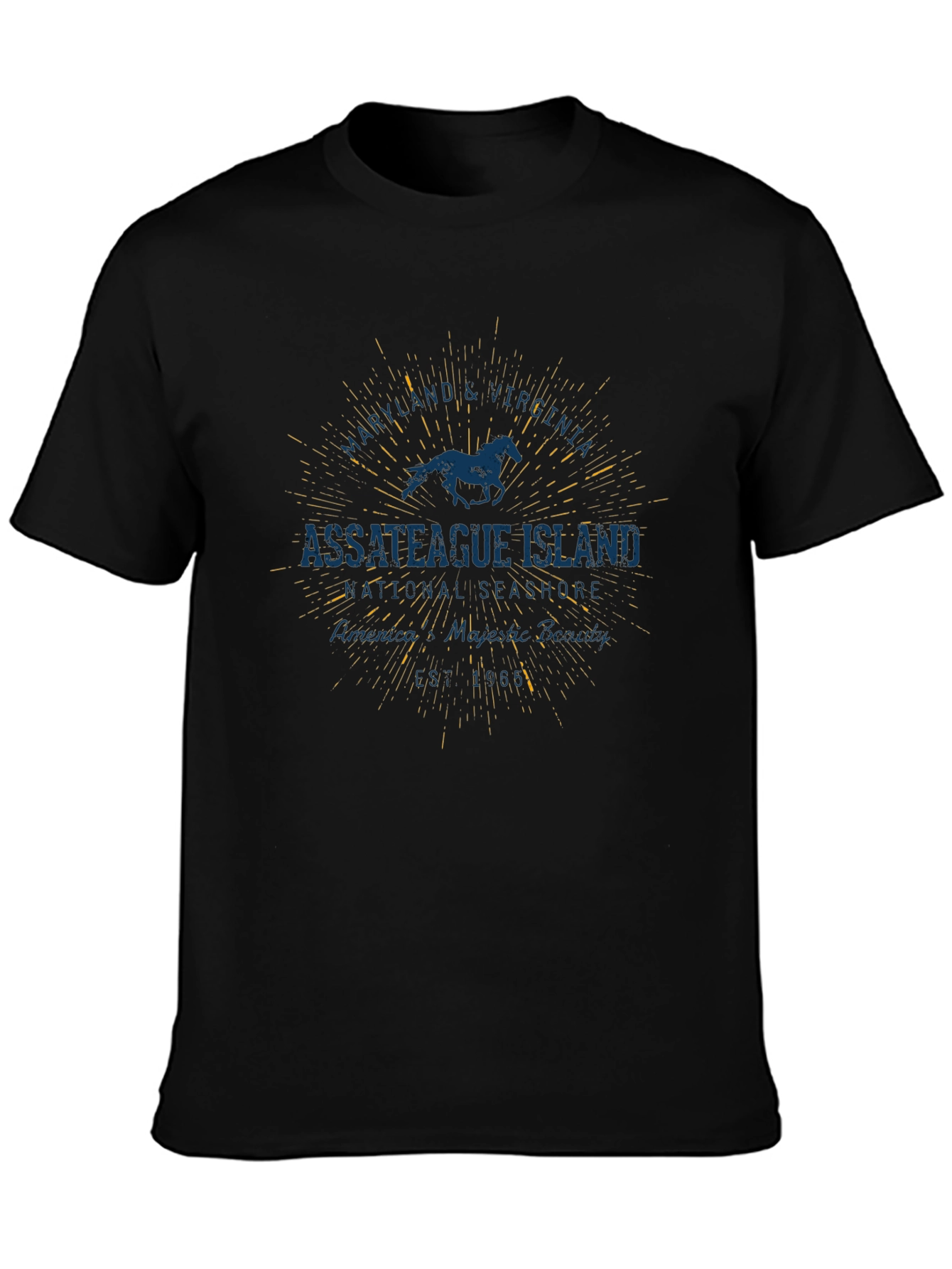 Assateague Island Horse Graphic Black T-Shirt