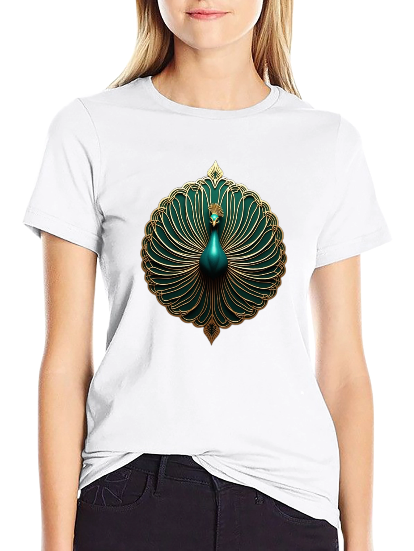 Elegant Peacock Graphic Tee - Stylish Mens Black T-Shirt