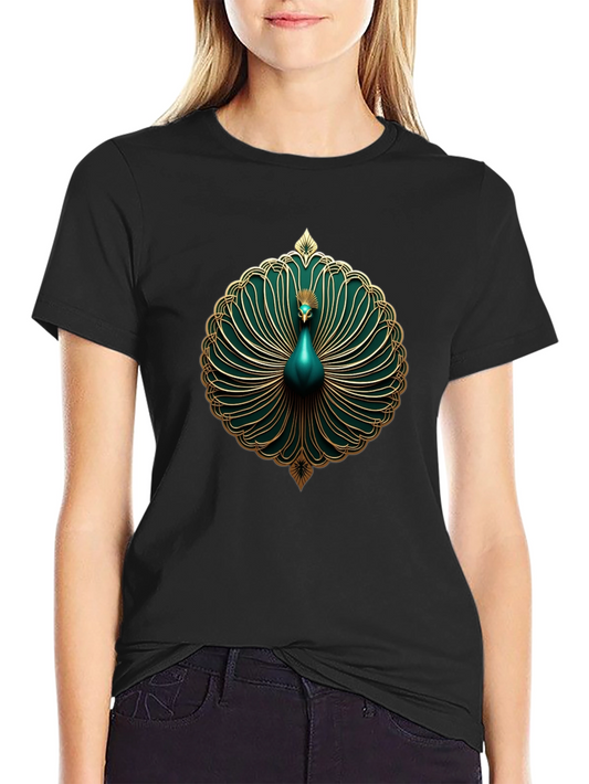 Elegant Peacock Graphic Tee - Stylish Mens Black T-Shirt