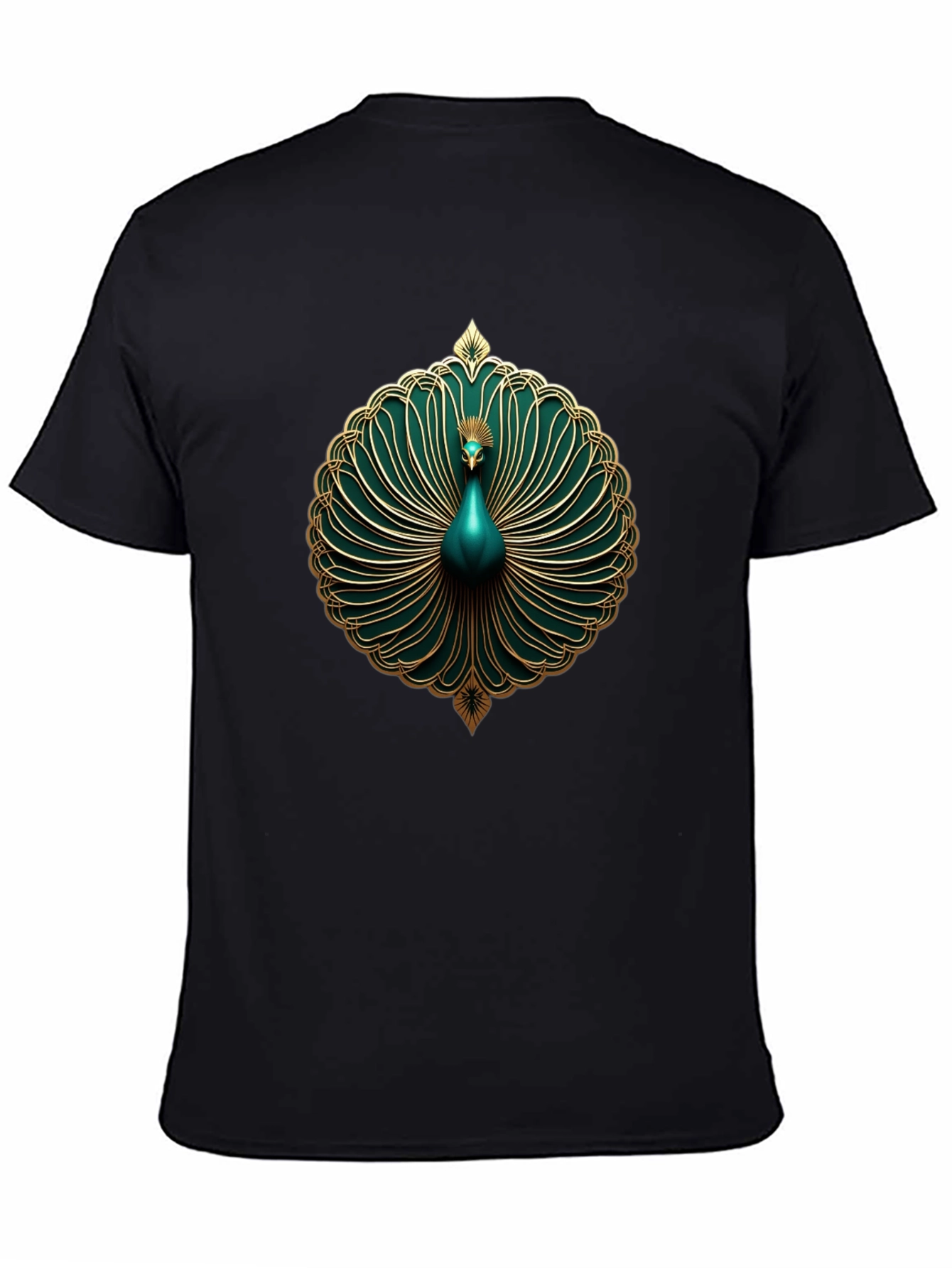 Elegant Peacock Graphic Tee - Stylish Mens Black T-Shirt