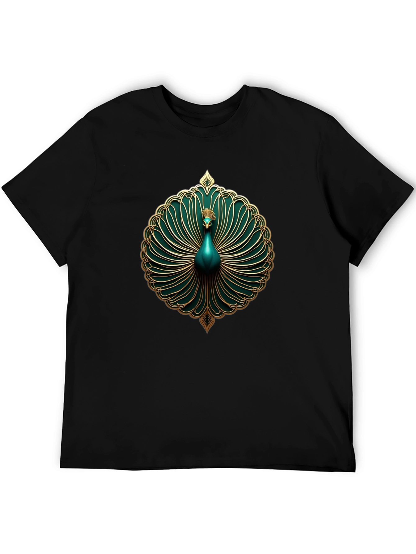 Elegant Peacock Graphic Tee - Stylish Mens Black T-Shirt