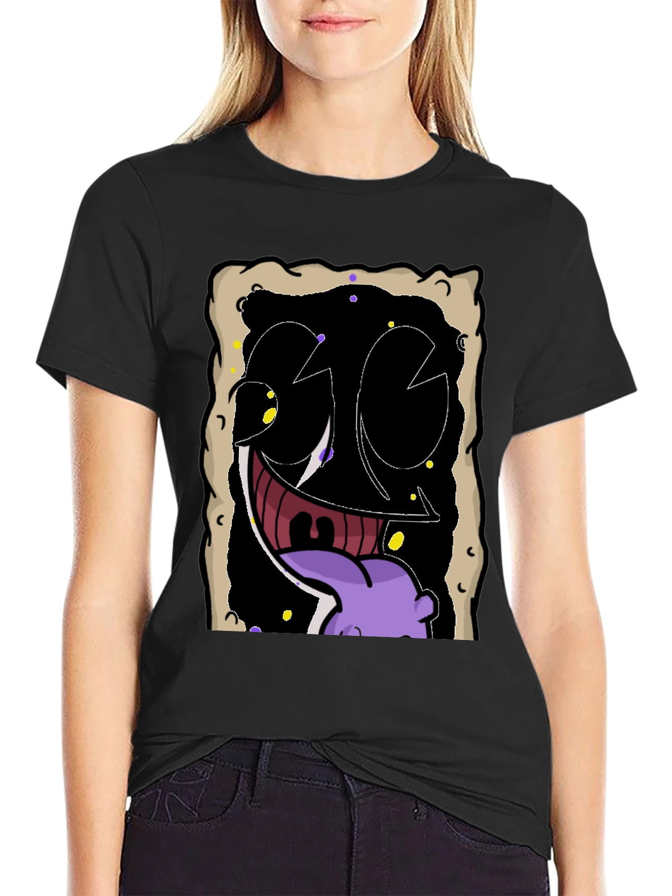 Cartoon Face Graphic Black T-Shirt