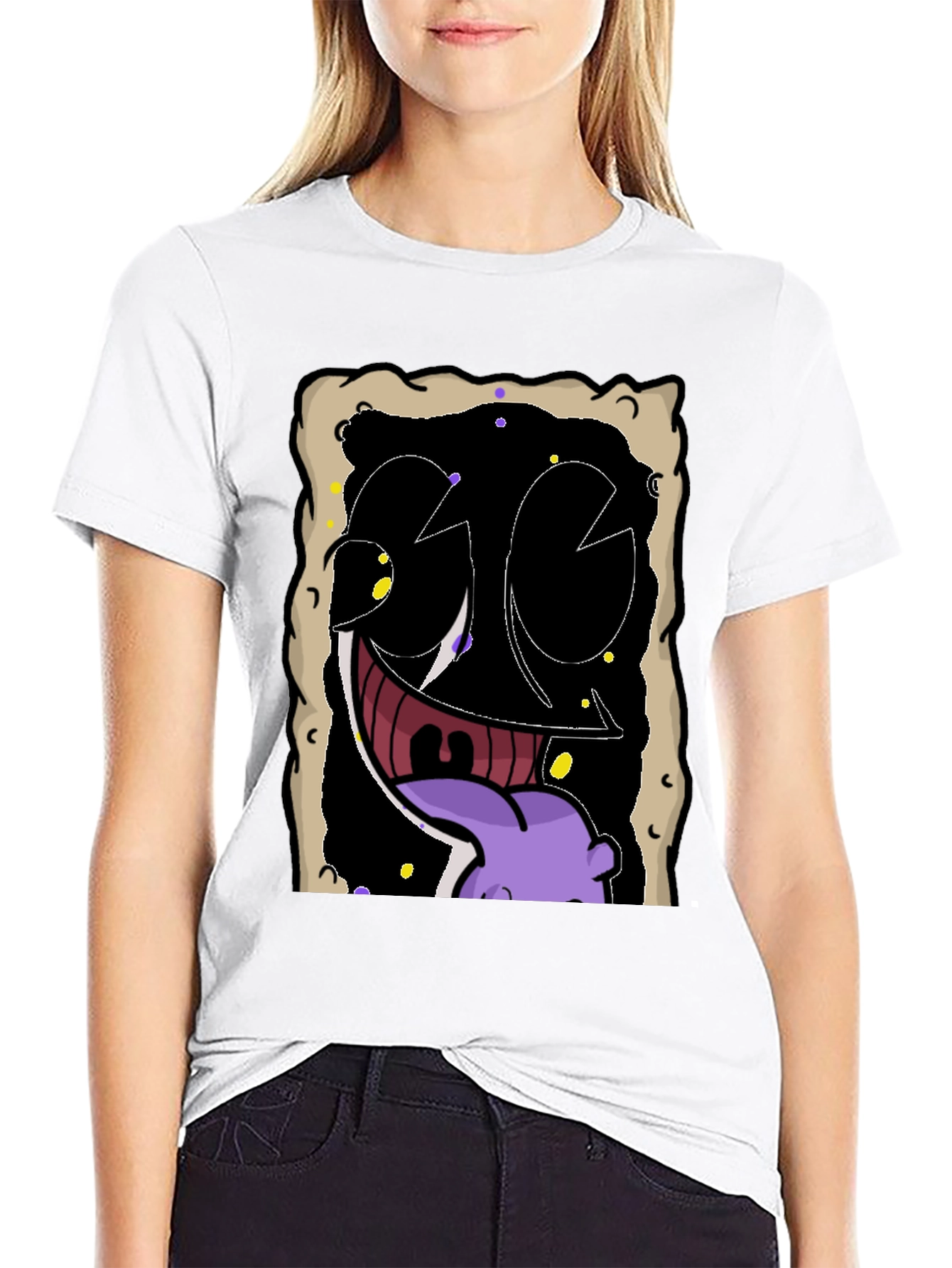 Cartoon Face Graphic Black T-Shirt
