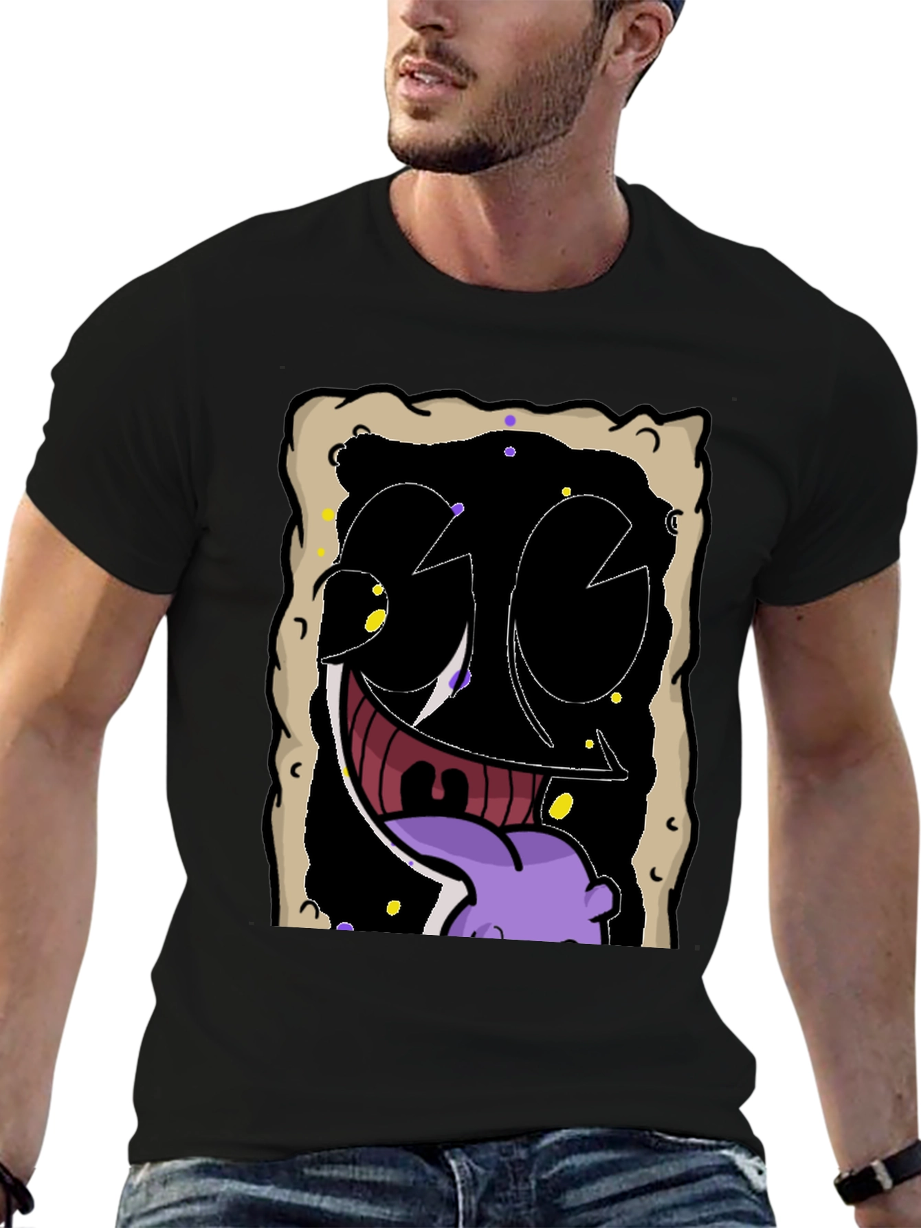 Cartoon Face Graphic Black T-Shirt