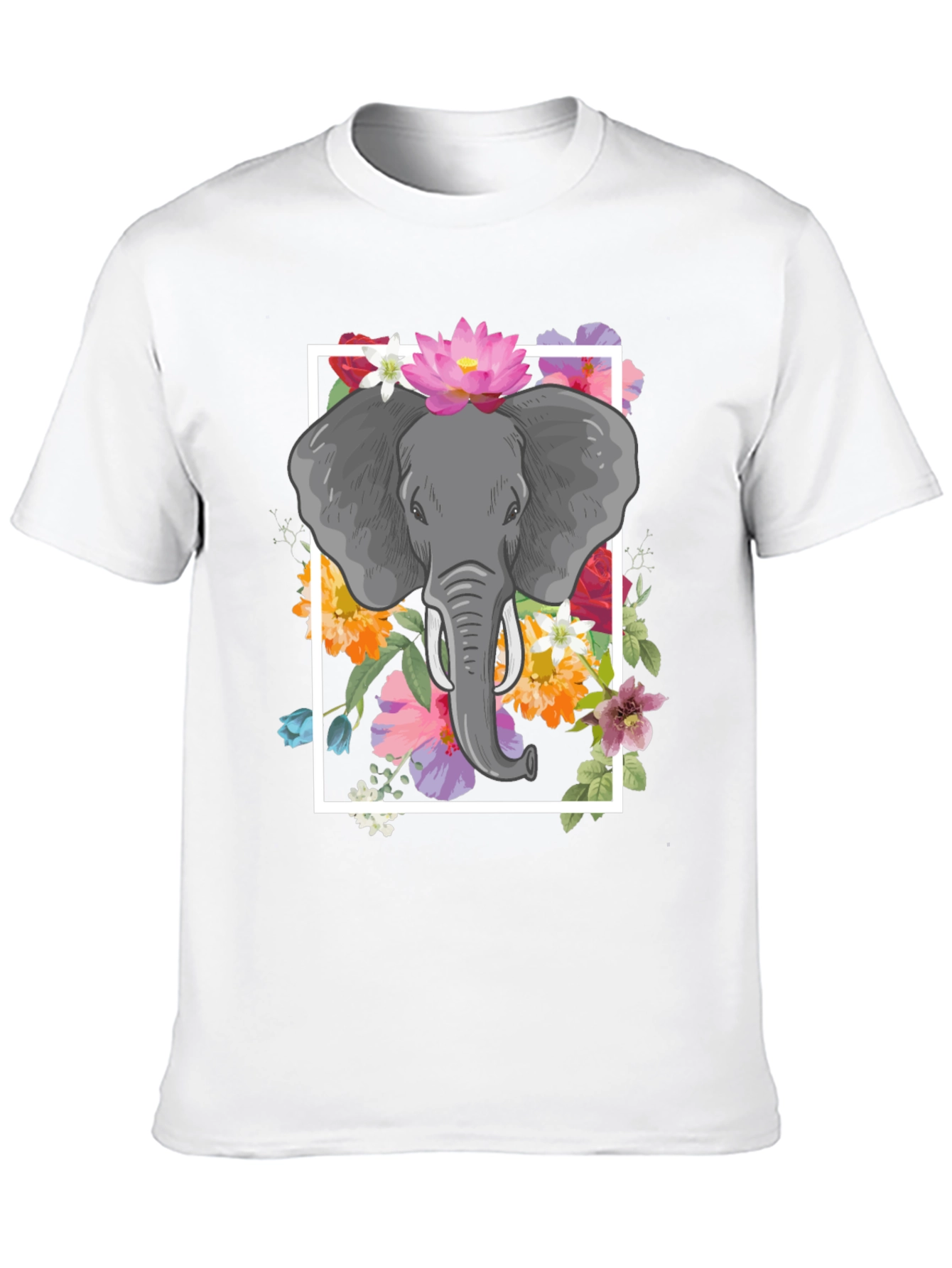 Elephant Floral Graphic Tee - Mens Black T-Shirt