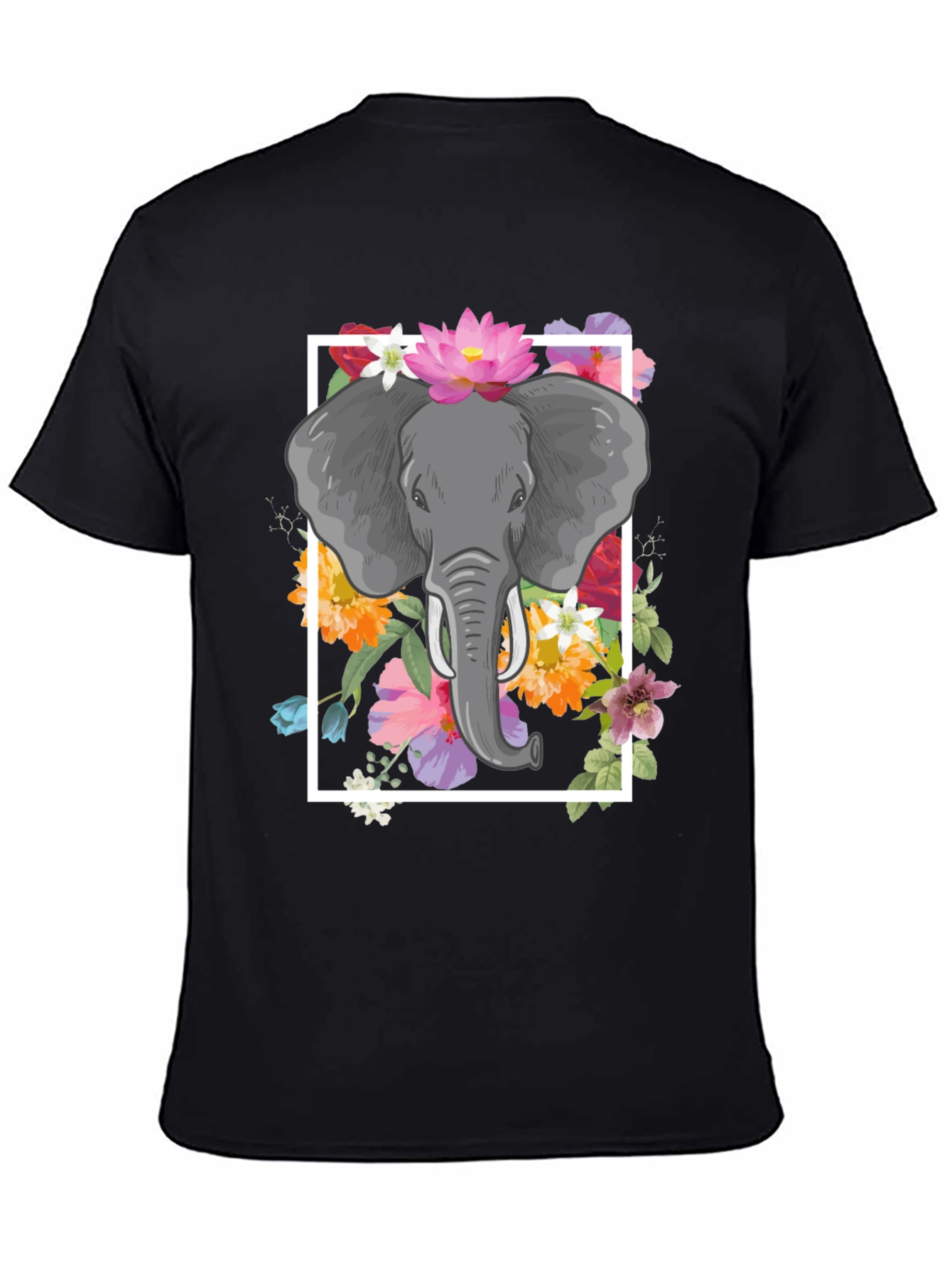 Elephant Floral Graphic Tee - Mens Black T-Shirt