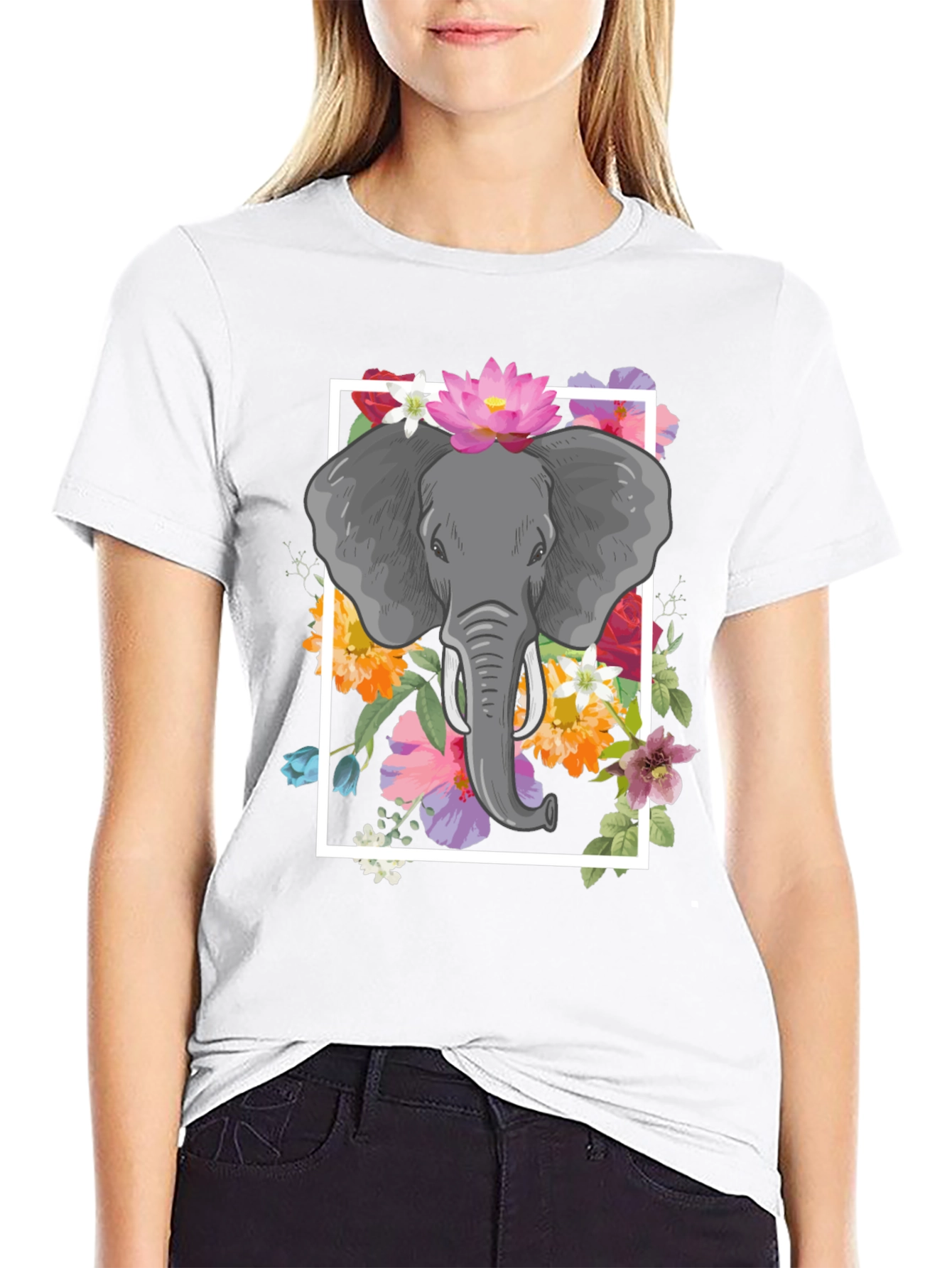 Elephant Floral Graphic Tee - Mens Black T-Shirt