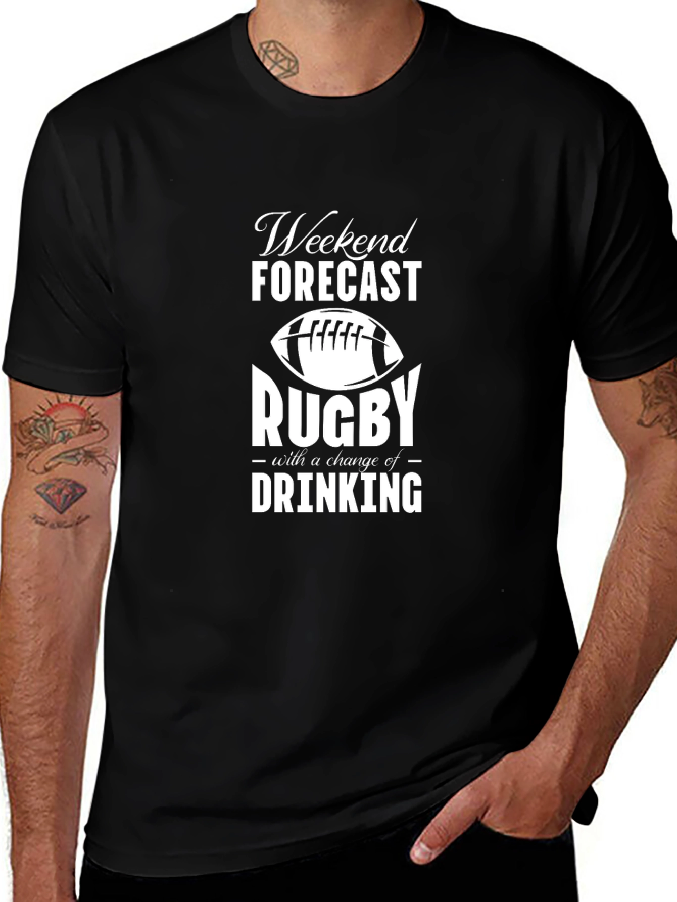 Rugby & Drinking Weekend Forecast T-Shirt - Black