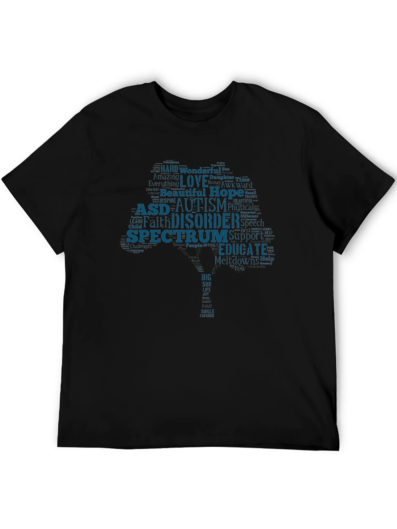 Autism Awareness Word Tree Black T-Shirt