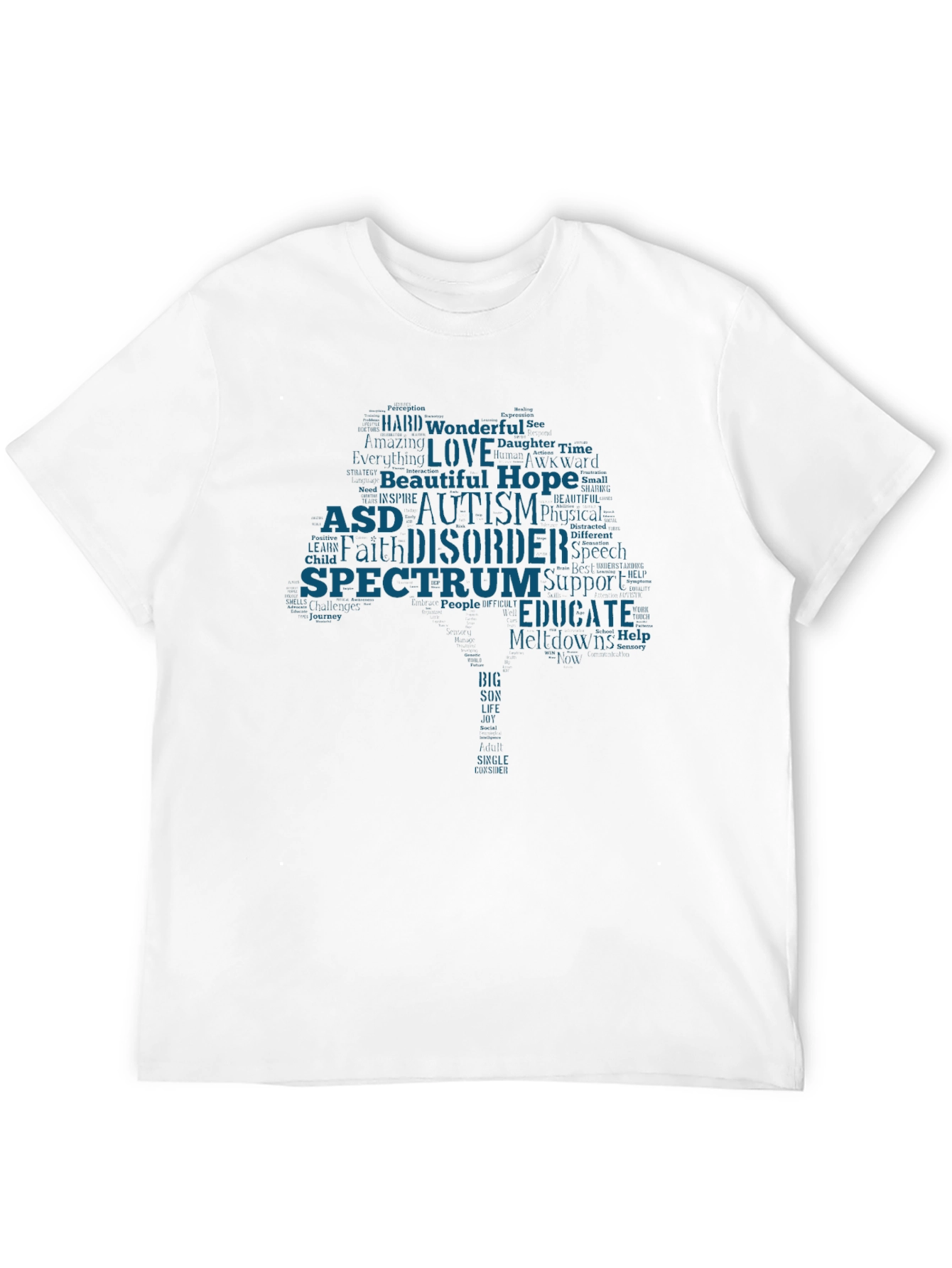 Autism Awareness Word Tree Black T-Shirt