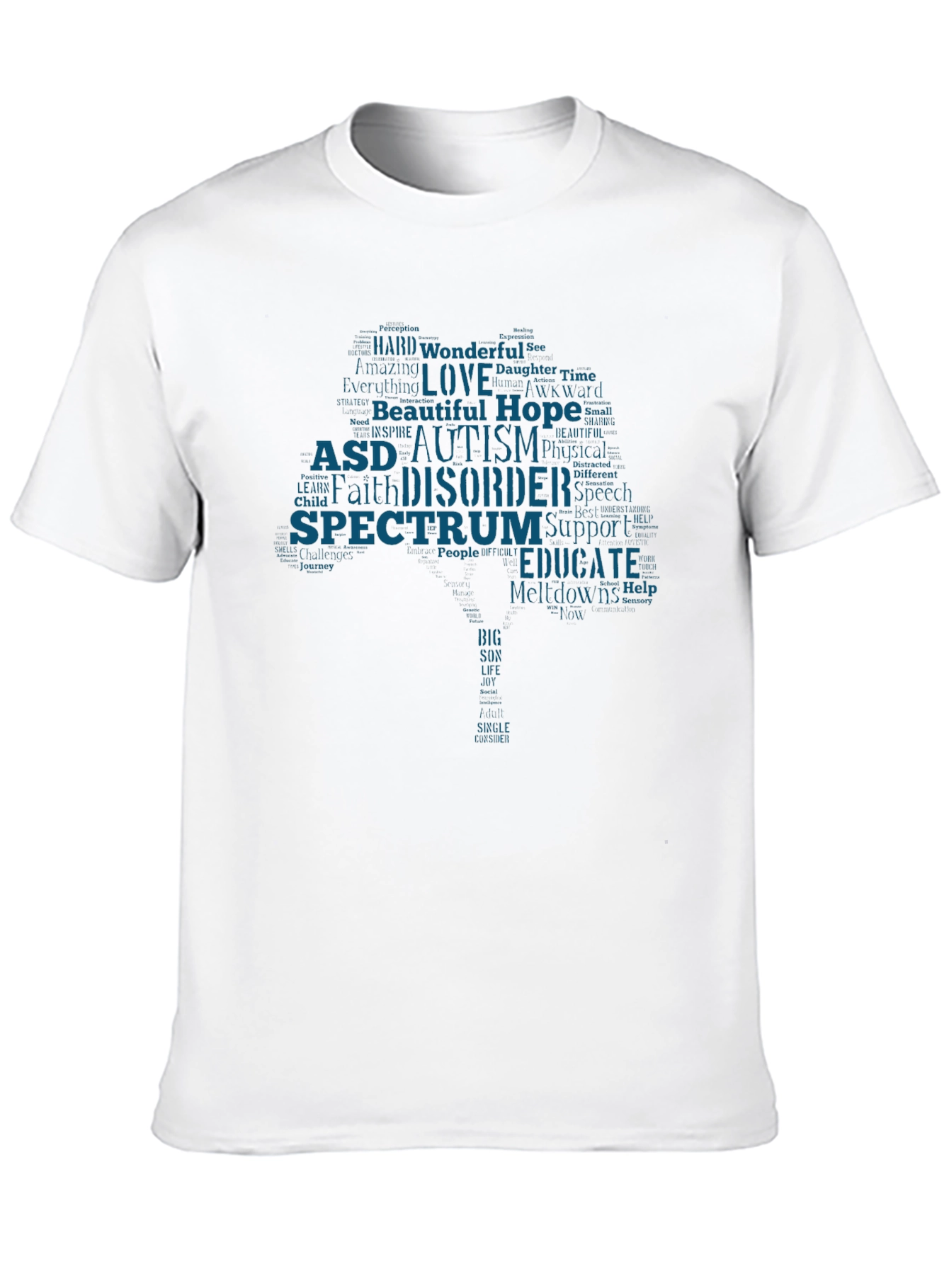 Autism Awareness Word Tree Black T-Shirt