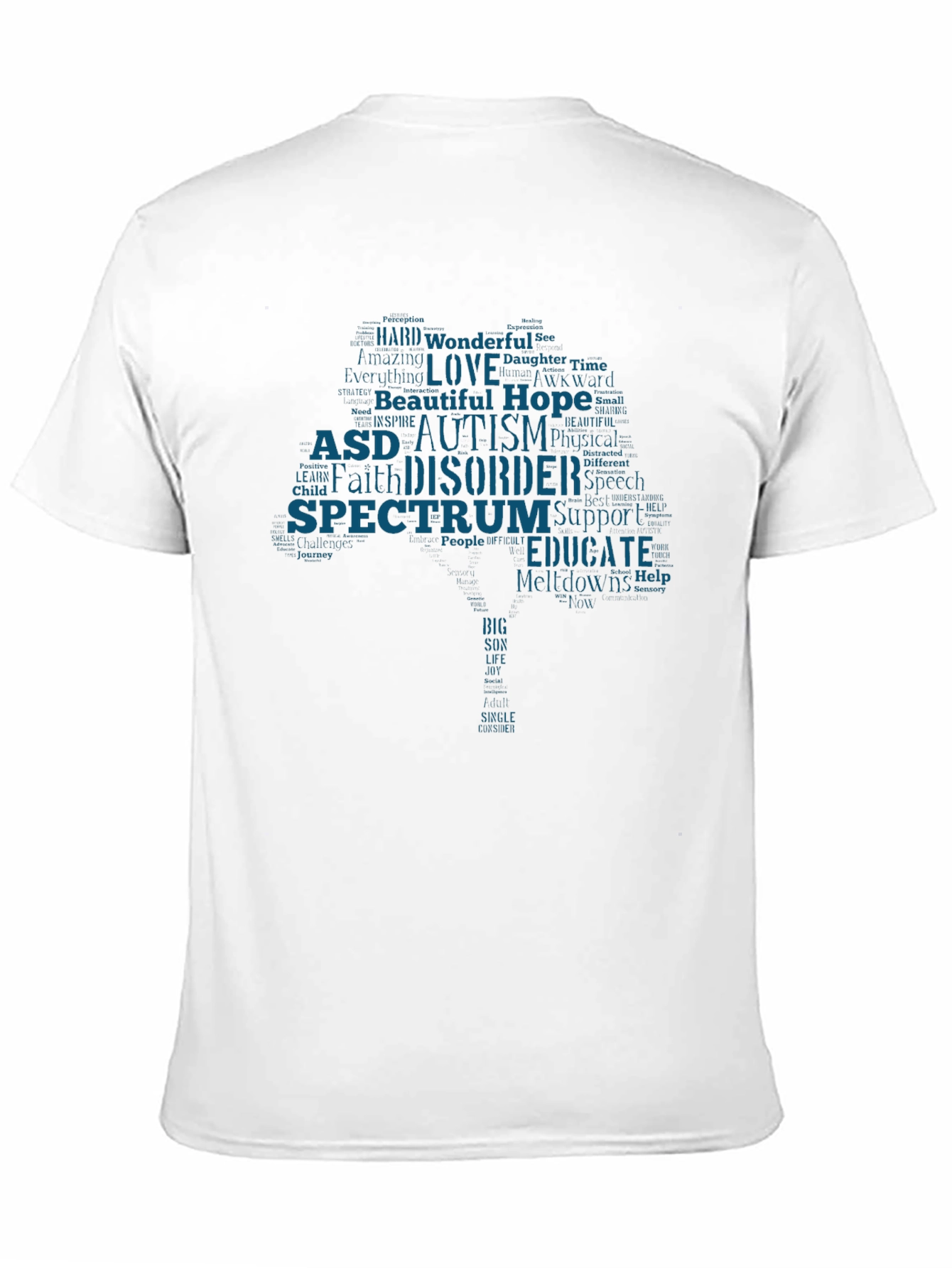 Autism Awareness Word Tree Black T-Shirt
