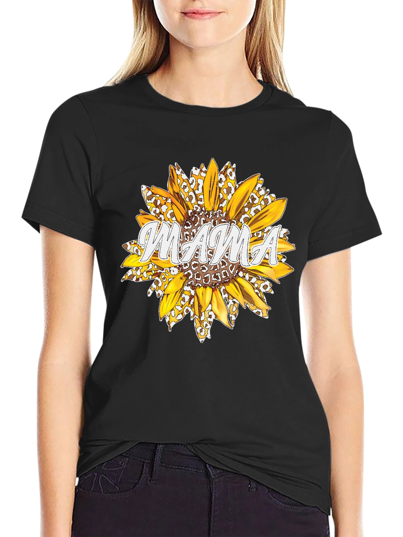 Mama Sunflower Graphic Tee - Black Cotton T-Shirt