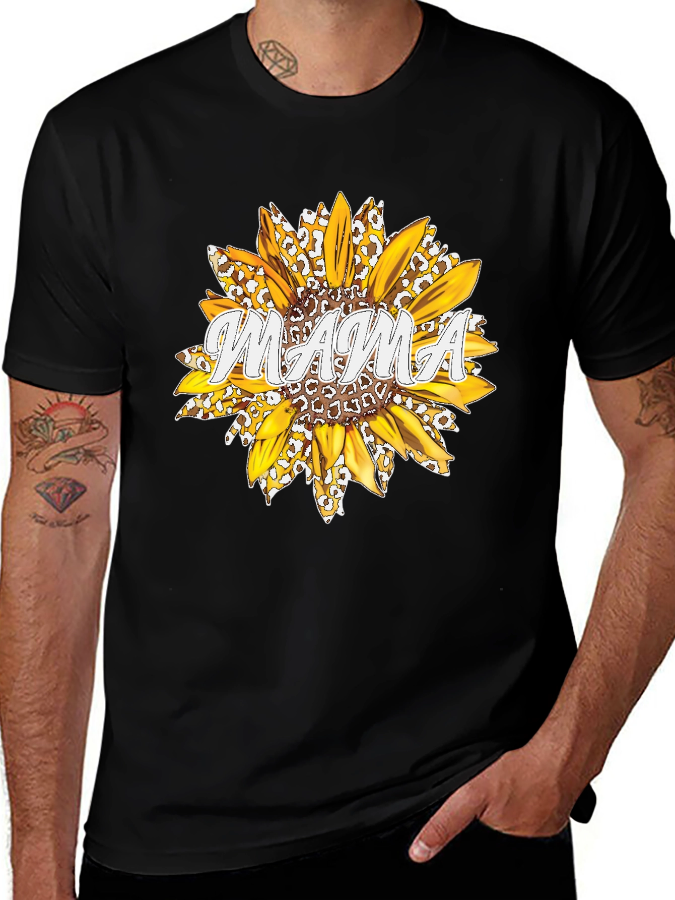 Mama Sunflower Graphic Tee - Black Cotton T-Shirt