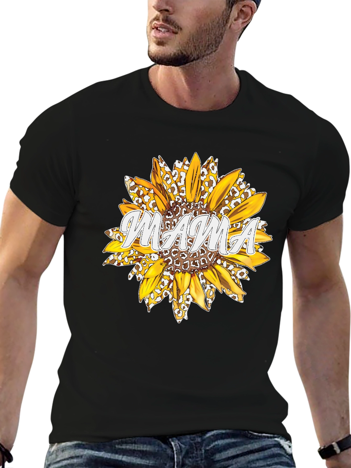 Mama Sunflower Graphic Tee - Black Cotton T-Shirt