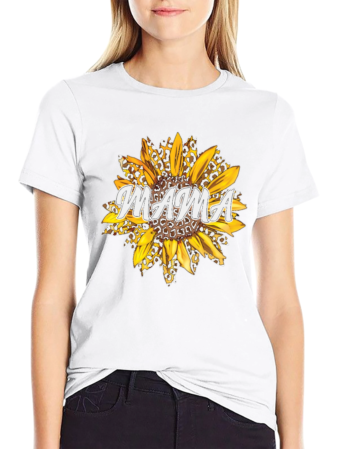 Mama Sunflower Graphic Tee - Black Cotton T-Shirt