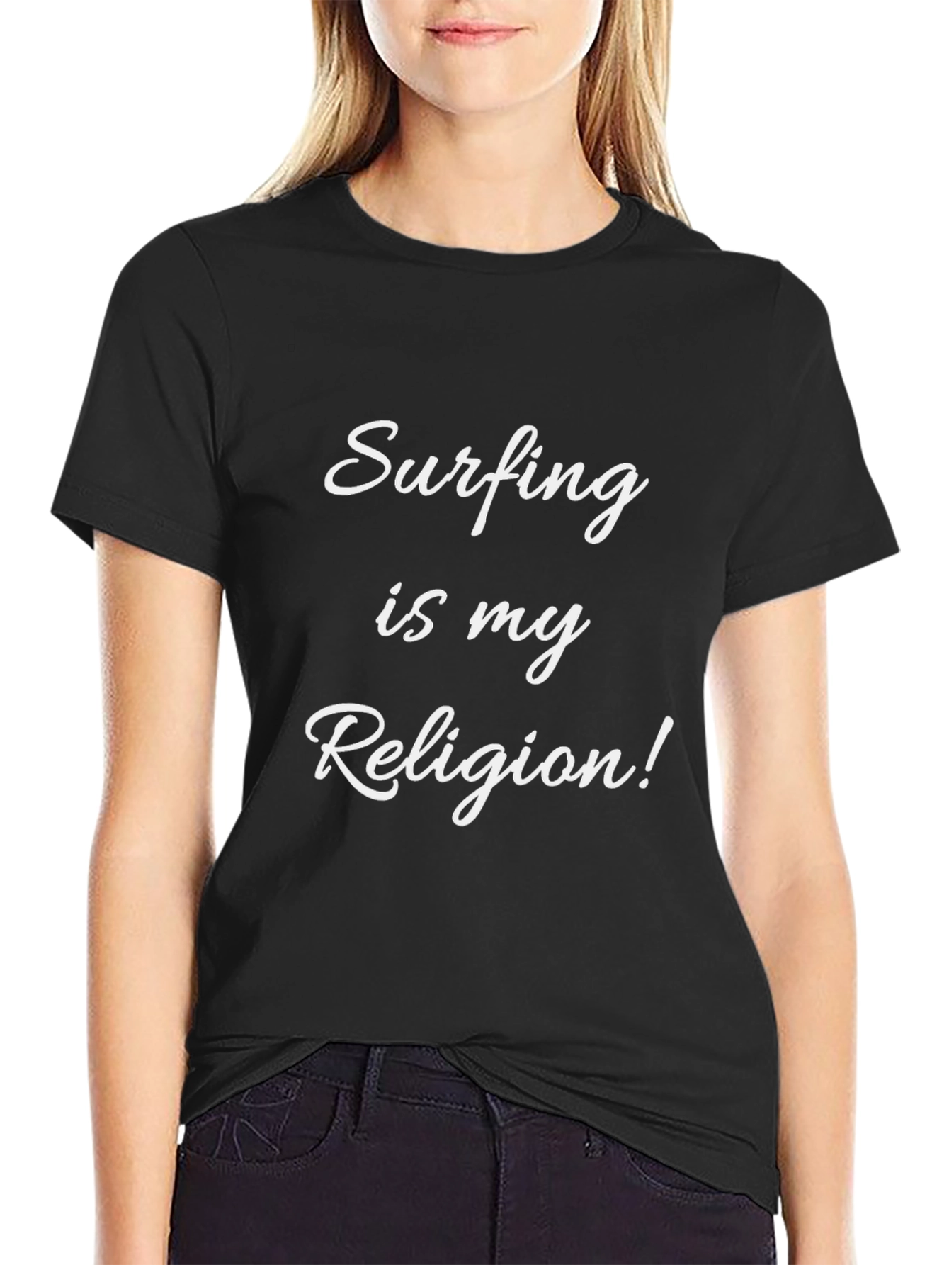 Surfing is my Religion T-Shirt Black Tee