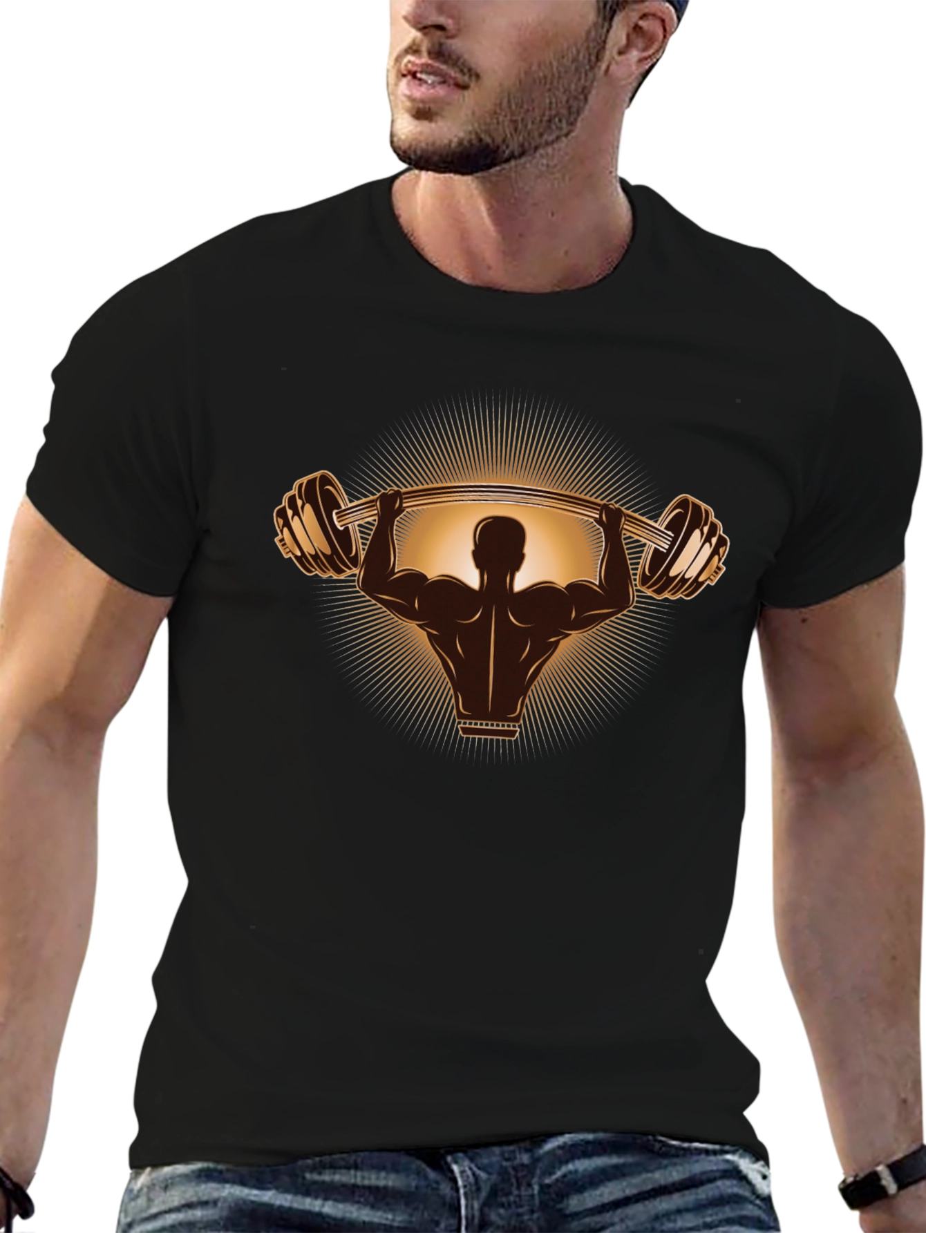 Weightlifter Graphic Tee - Black Cotton T-Shirt