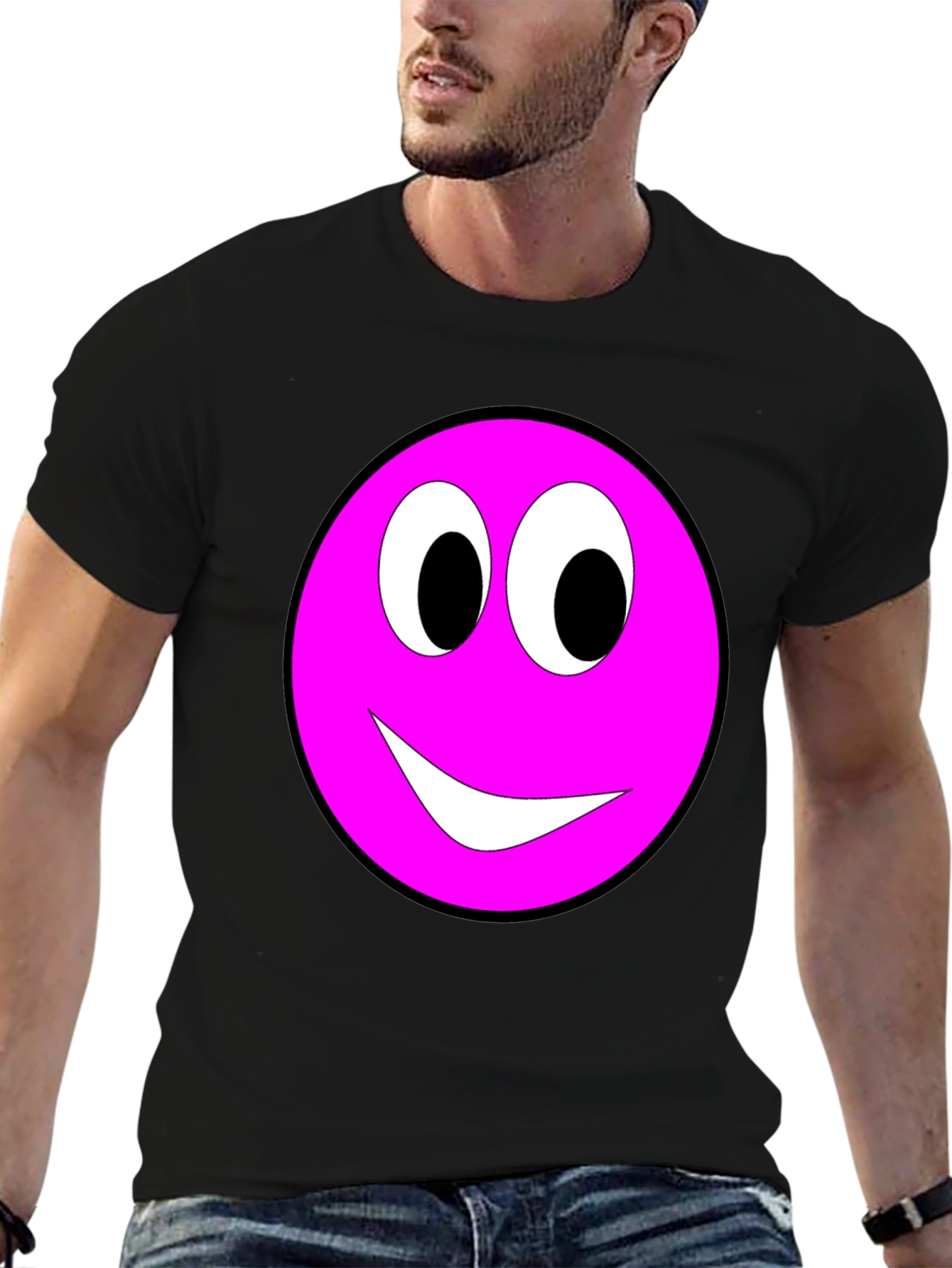 Pink Smiley Face Graphic Tee - Casual Comfort