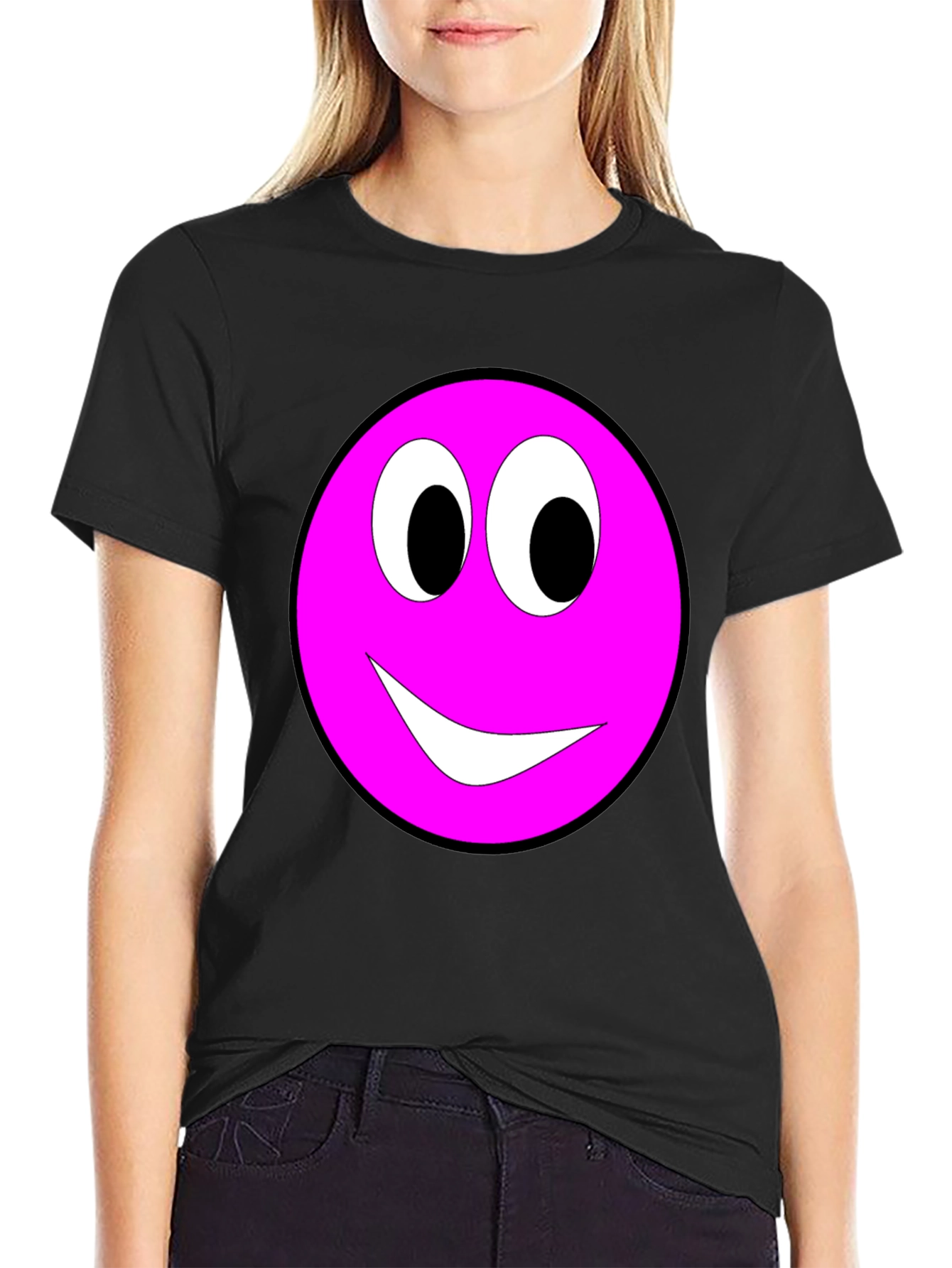 Pink Smiley Face Graphic Tee - Casual Comfort