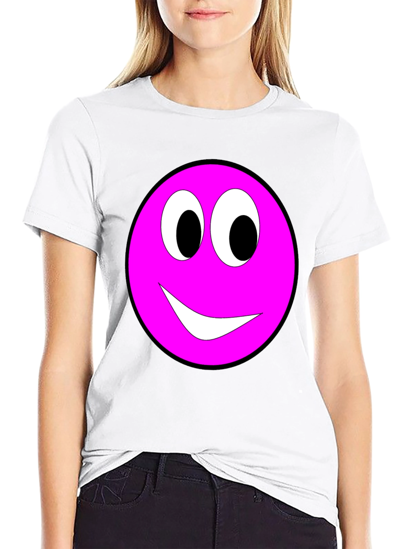 Pink Smiley Face Graphic Tee - Casual Comfort