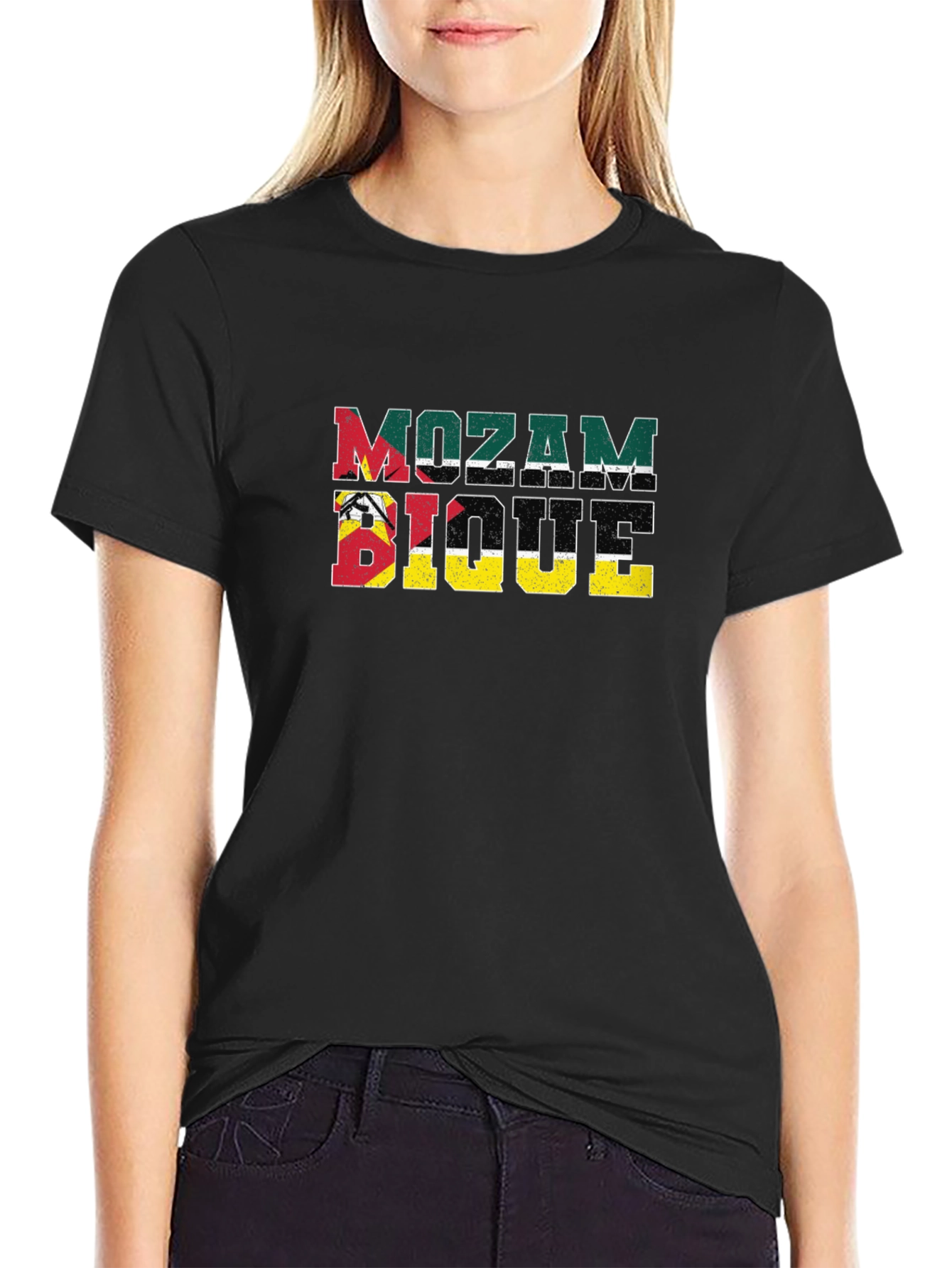Mozambique Flag T-Shirt Distressed Design