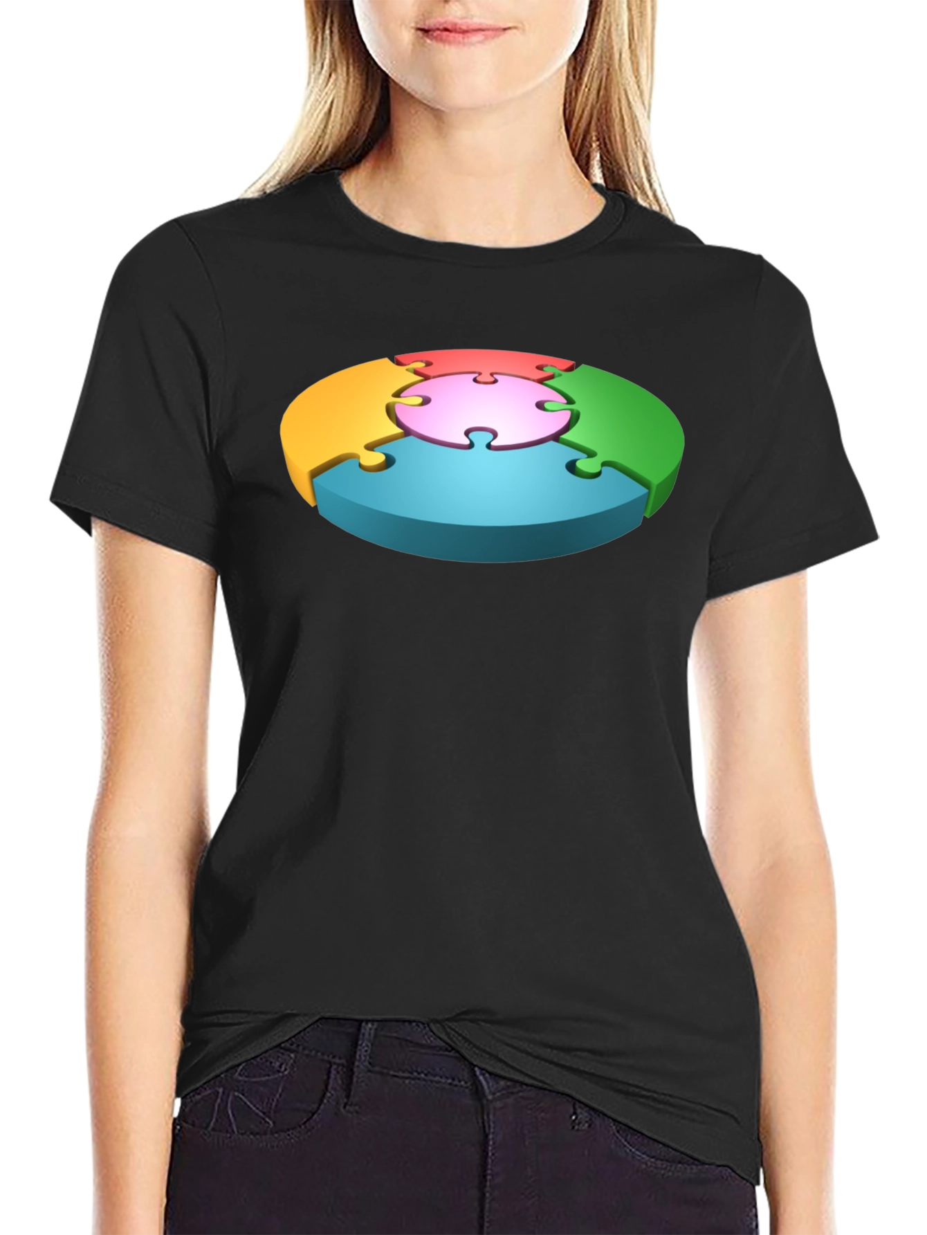 Puzzle Piece Graphic Black T-Shirt