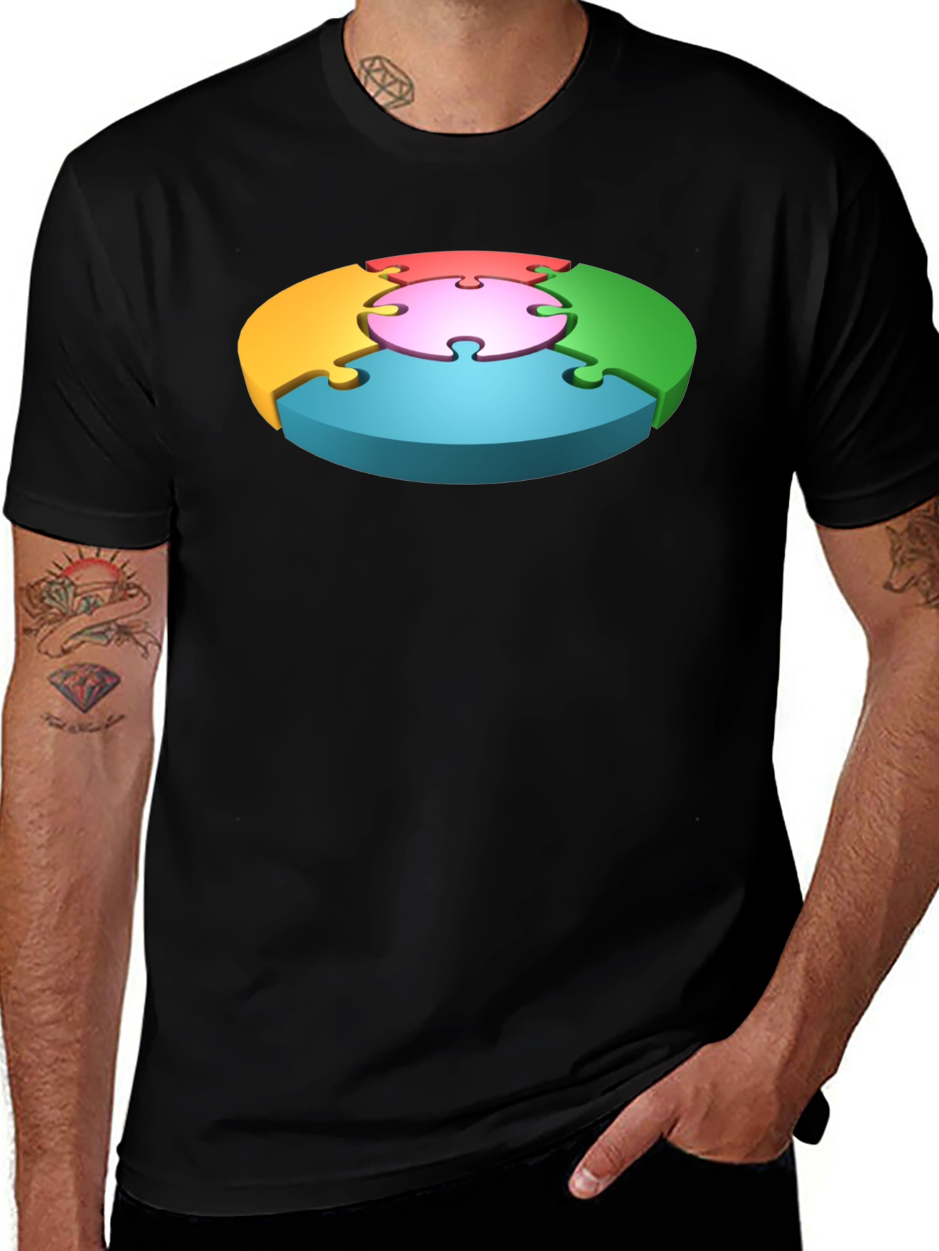 Puzzle Piece Graphic Black T-Shirt