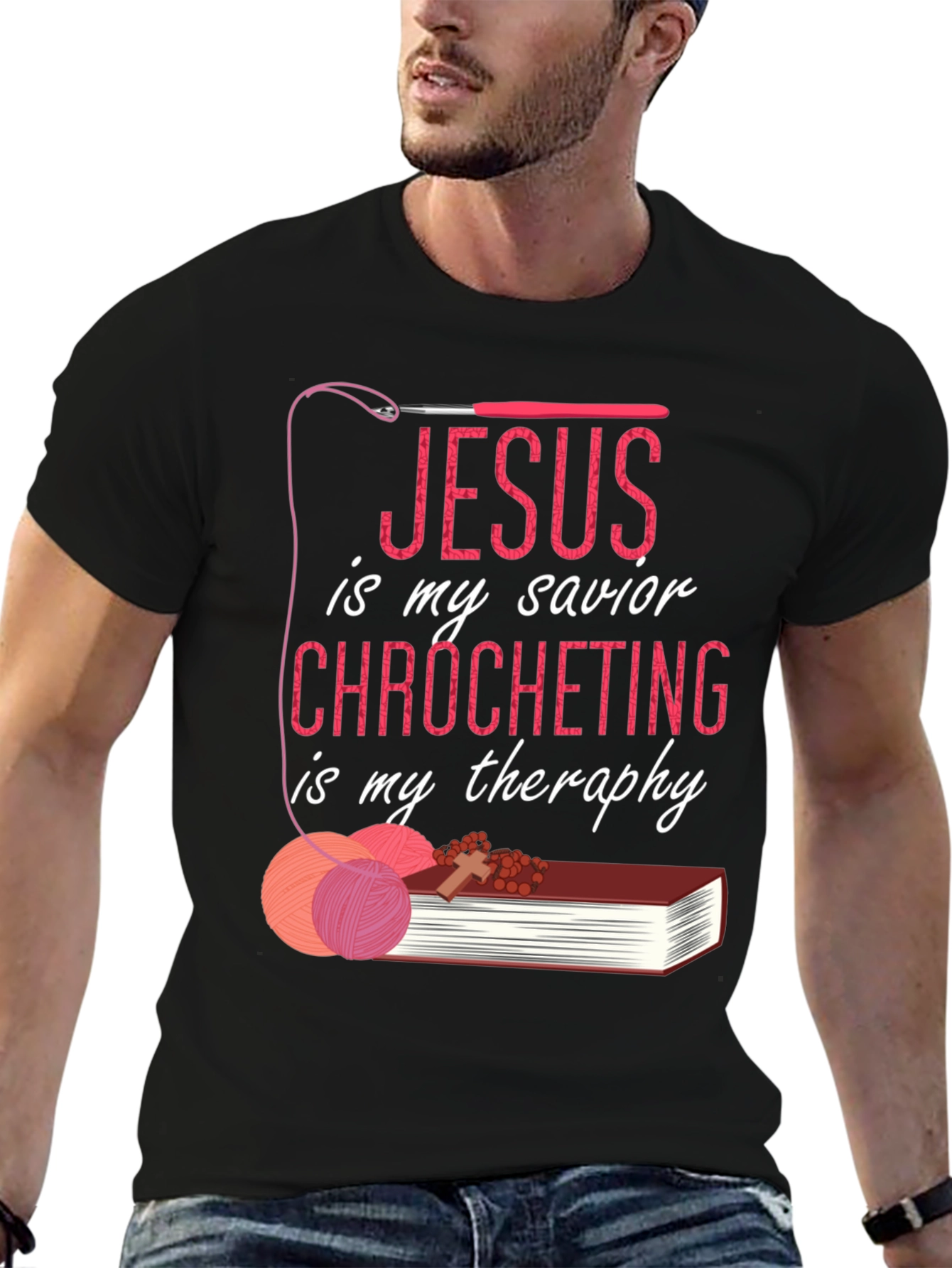 Jesus Crochet Therapy Graphic T-Shirt