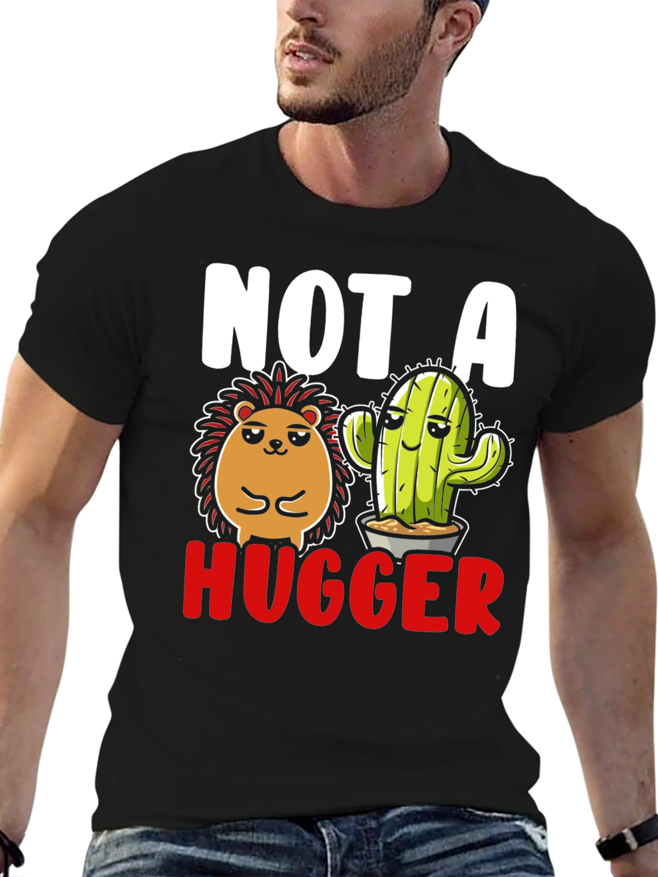 Not A Hugger T-Shirt - Hedgehog & Cactus