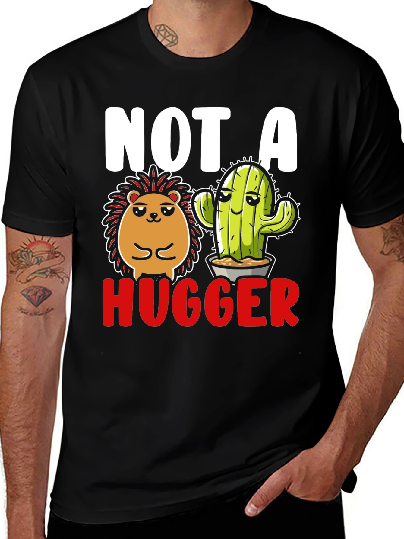 Not A Hugger T-Shirt - Hedgehog & Cactus